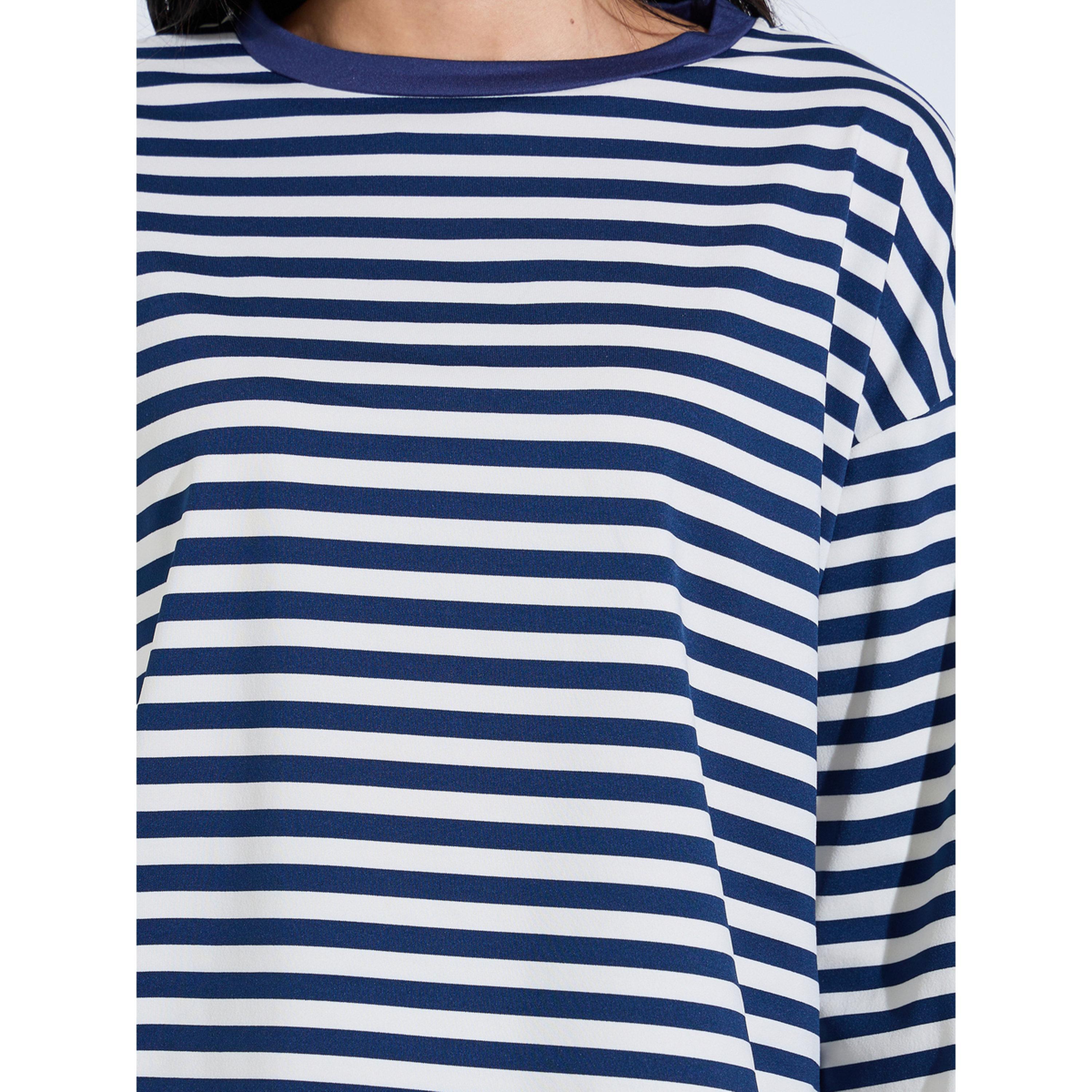 طقم بيجاما من بنطال بأرجل واسعة وتيشيرت مخطط بأكمام طويلة باللون الكحلي-women-clothing-nightwear-pyjamas-longsets-image-6
