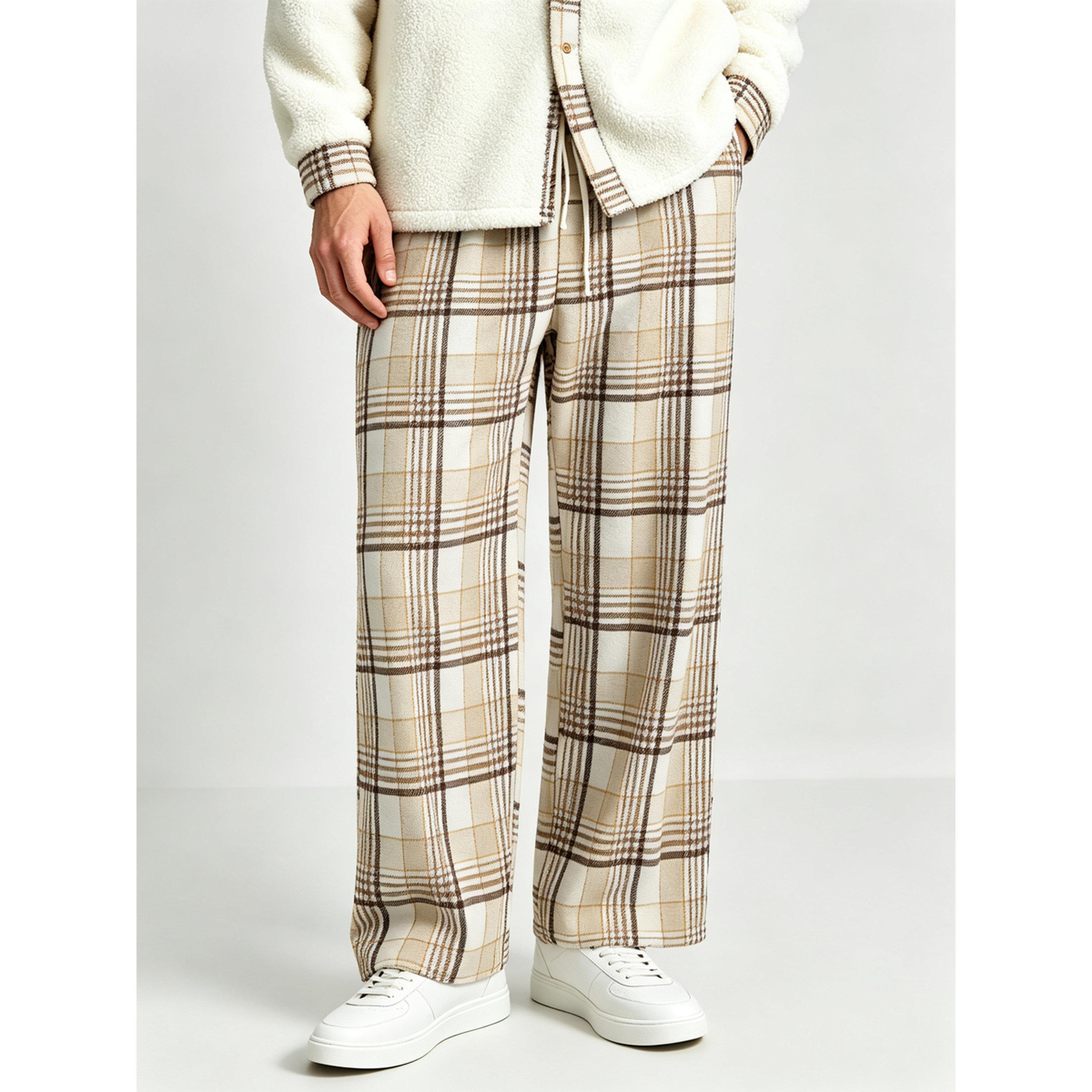بنطال برباط شد ونقش مربعات متعدد الألوان للرجال-men-clothing-joggers-image-1