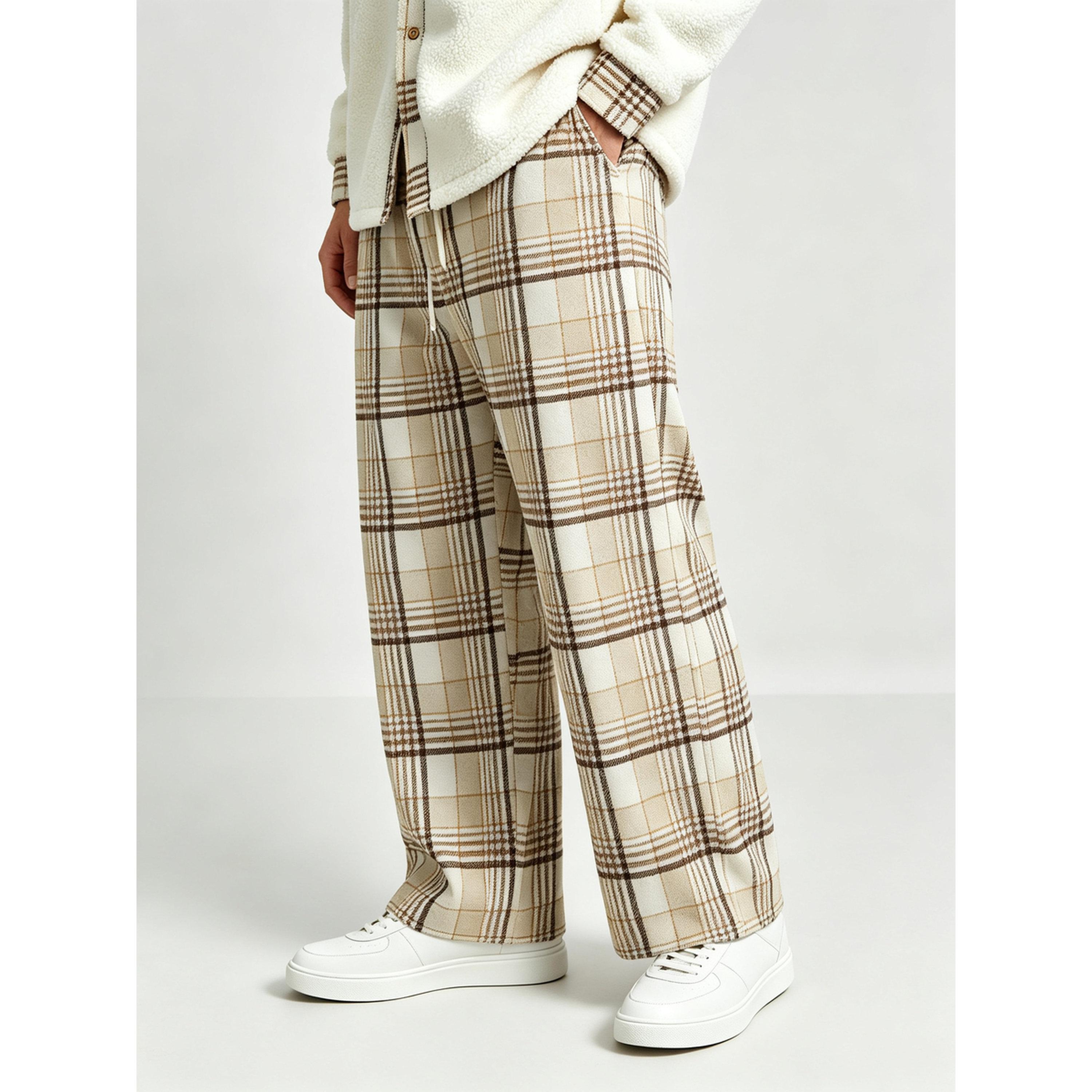 بنطال برباط شد ونقش مربعات متعدد الألوان للرجال-men-clothing-joggers-image-2