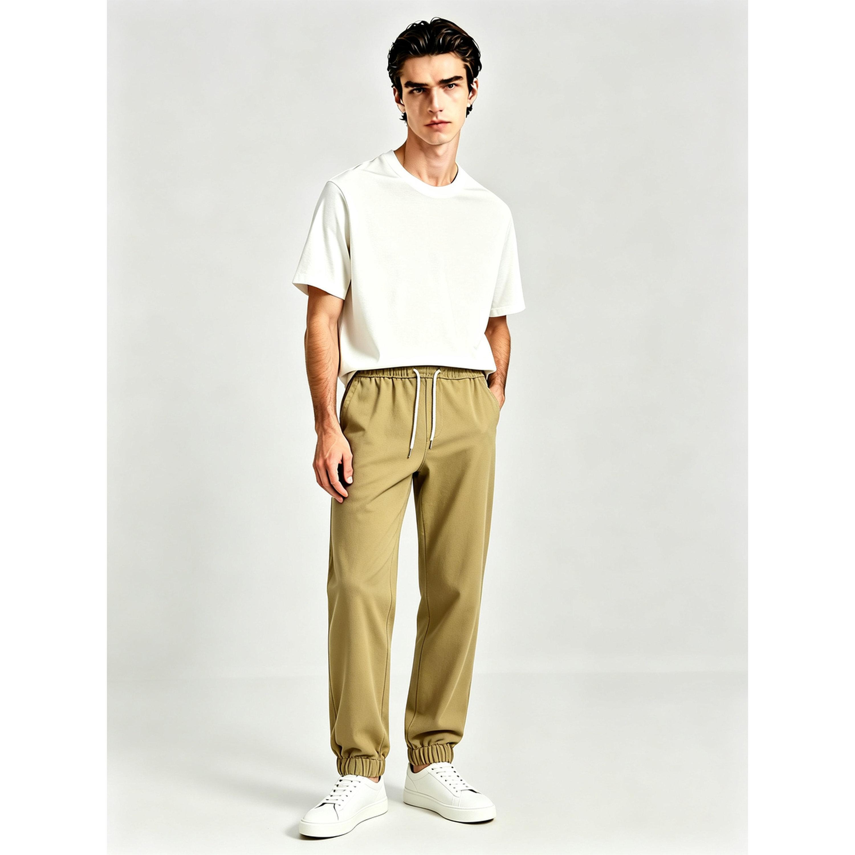 بنطال جوغر بخصر مطاطي للرجال باللون البيج-men-clothing-joggers-image-1