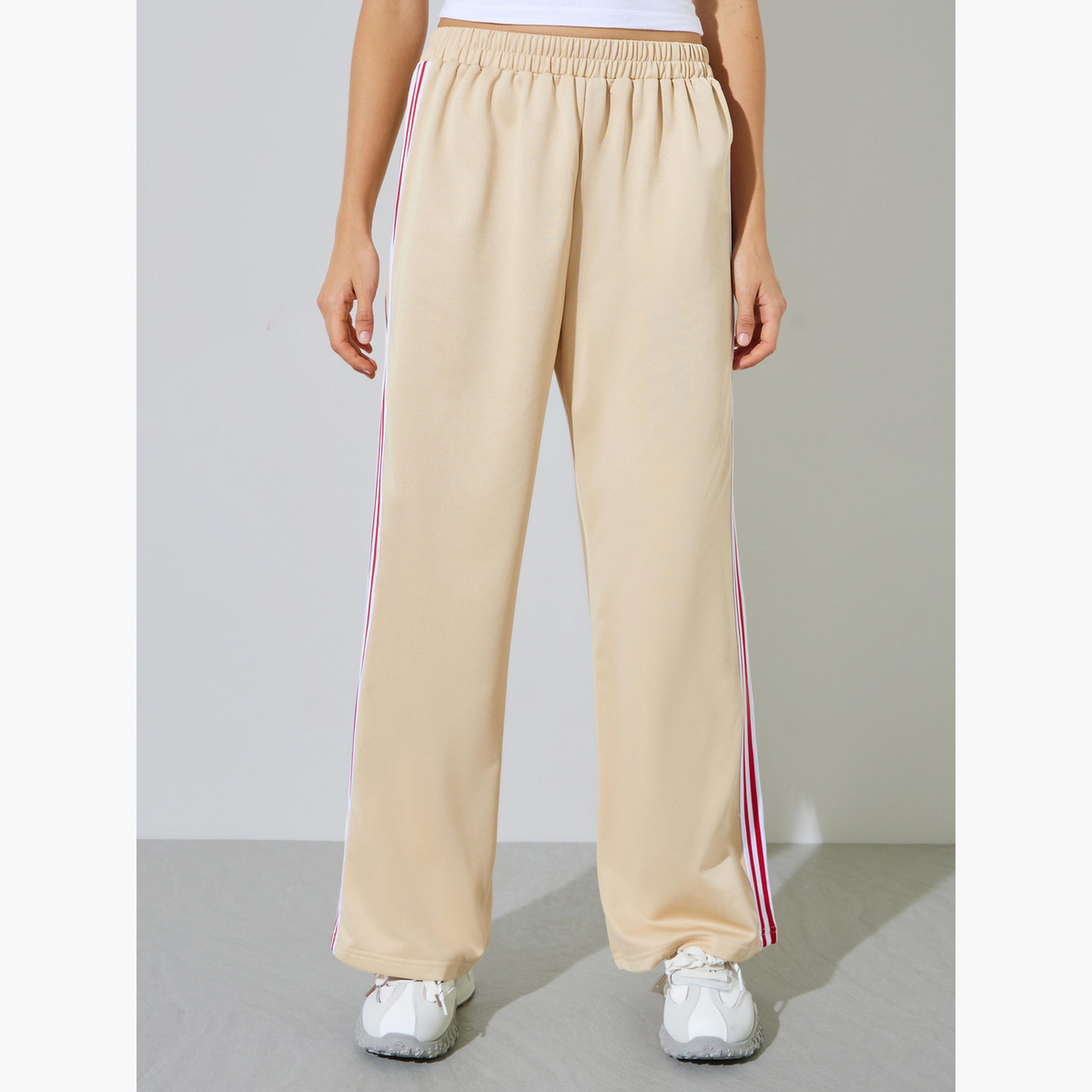 Styli Beige Side Tape Detail Wide Leg Joggers-women-clothing-bottoms-joggers-image-1