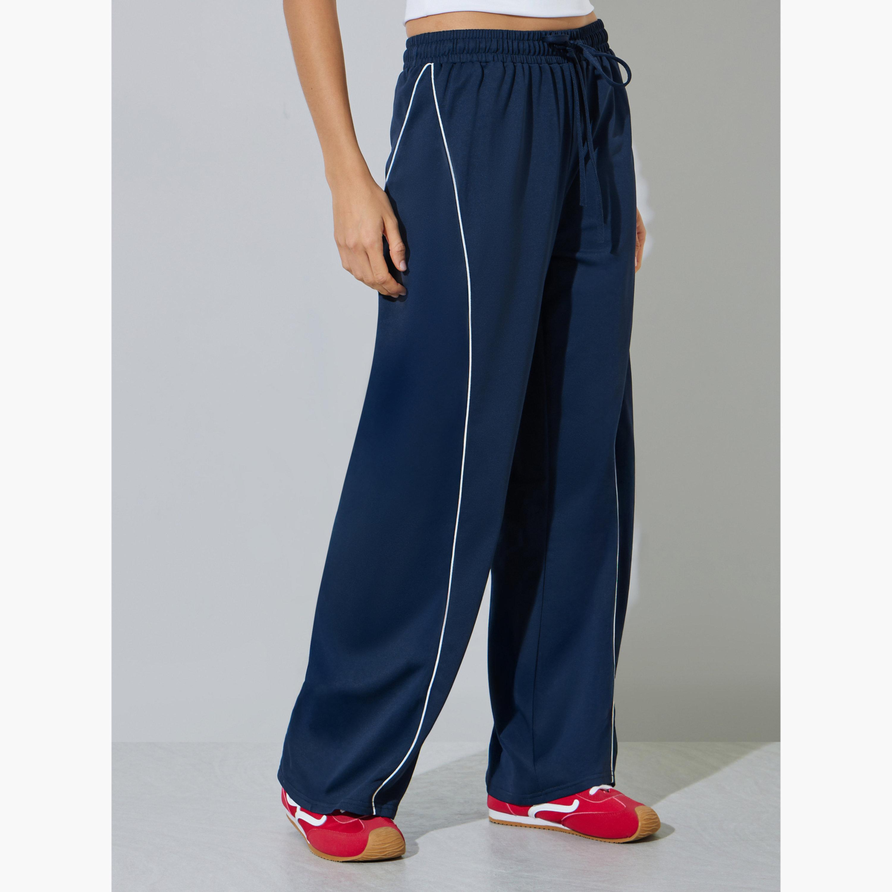 ستايلي - بنطال رياضي واسع الساقين بلون أزرق داكن مع خط جانبي-women-clothing-bottoms-joggers-image-3