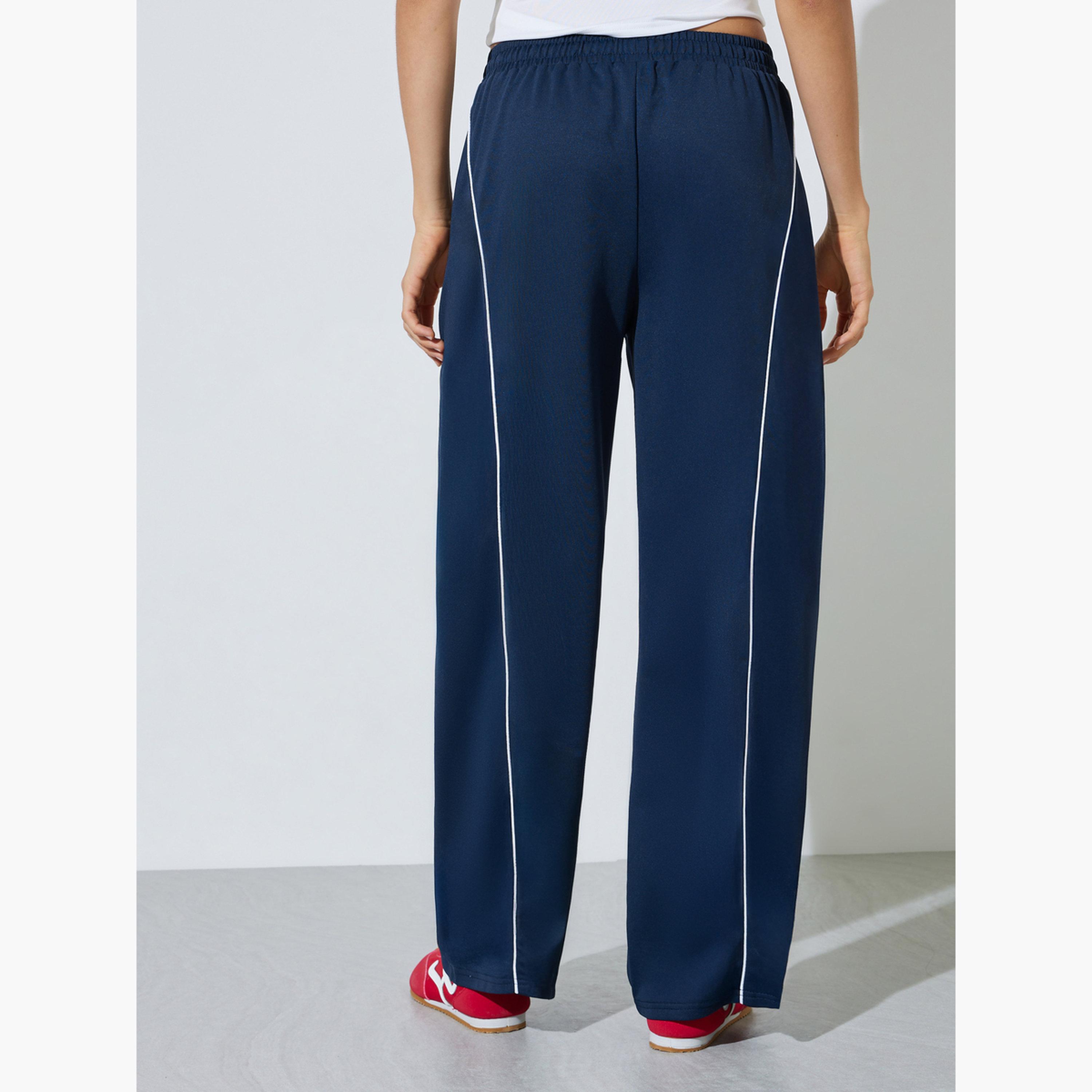 ستايلي - بنطال رياضي واسع الساقين بلون أزرق داكن مع خط جانبي-women-clothing-bottoms-joggers-image-5