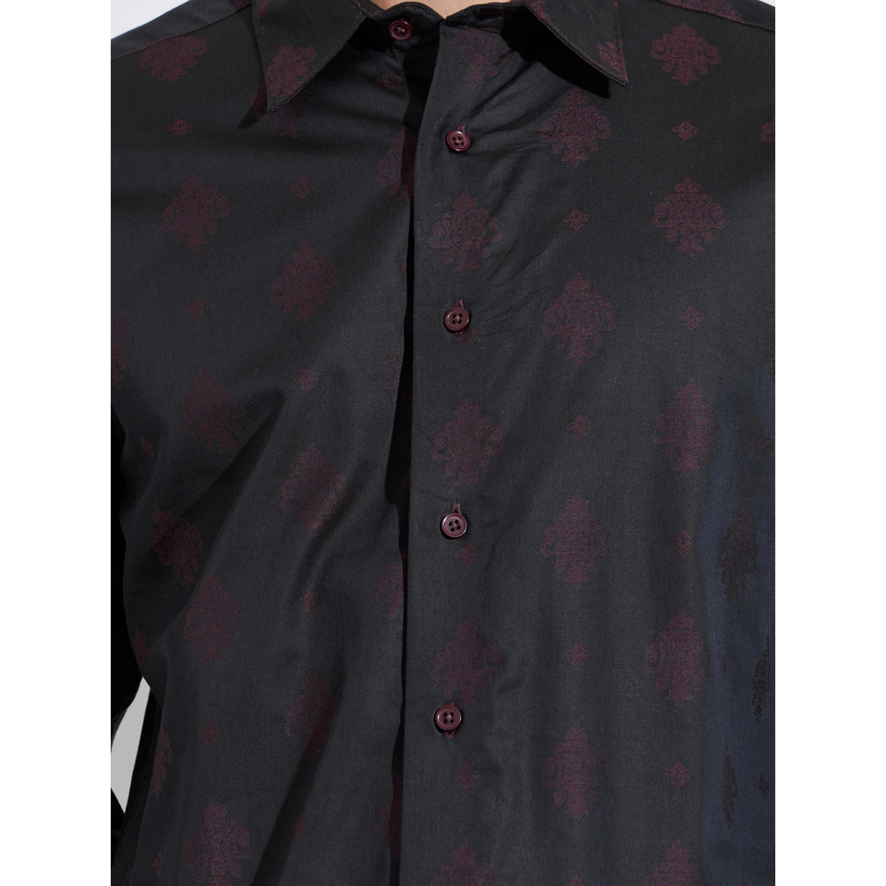 قميص بقصة عادية وأكمام طويلة جاكار - أسود-men-clothing-shirts-image-5