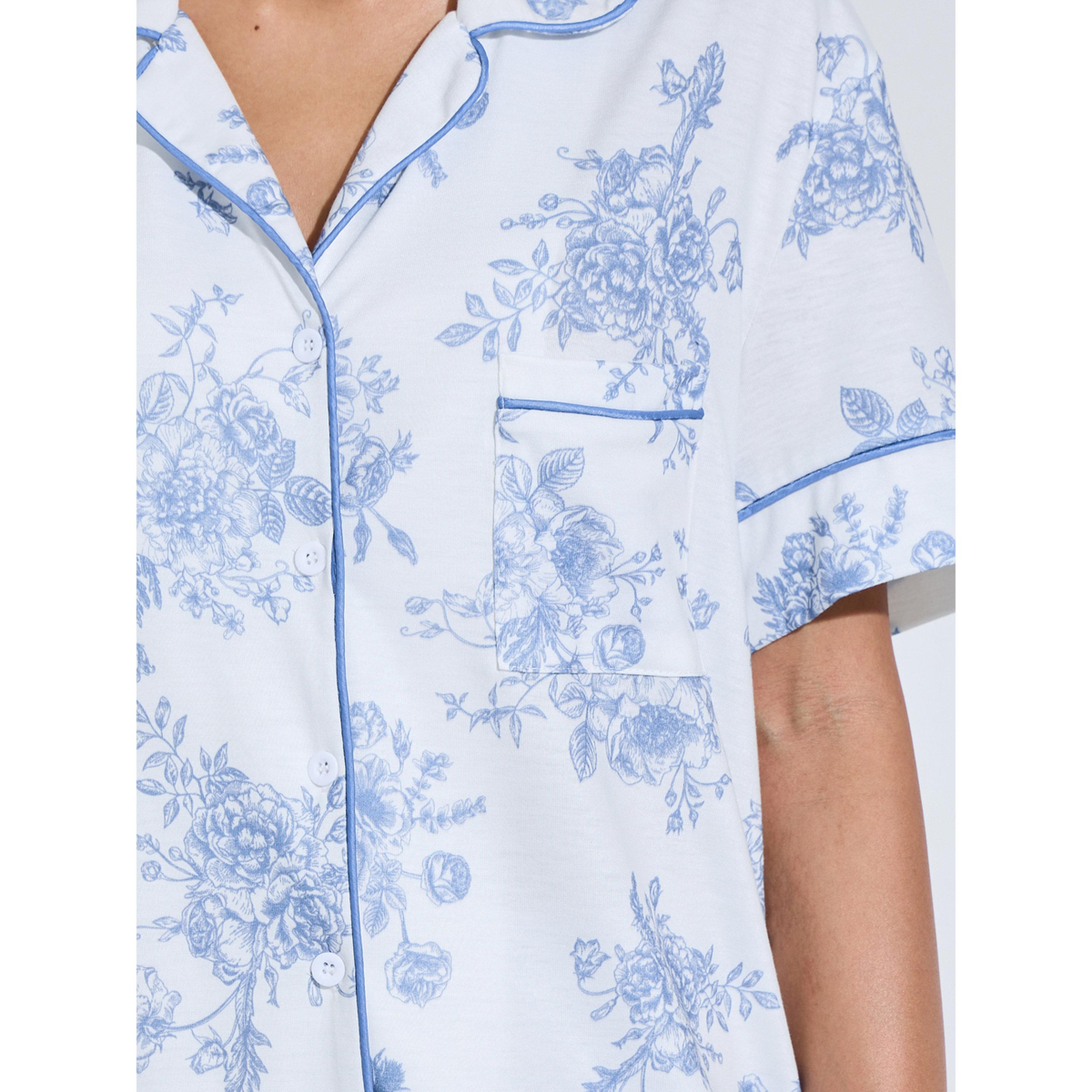 طقم بيجاما من بنطال بأرجل واسعة وبلوزة بأكمام قصيرة وطبعة أزهار متعدد الألوان-women-clothing-nightwear-pyjamas-longsets-image-5