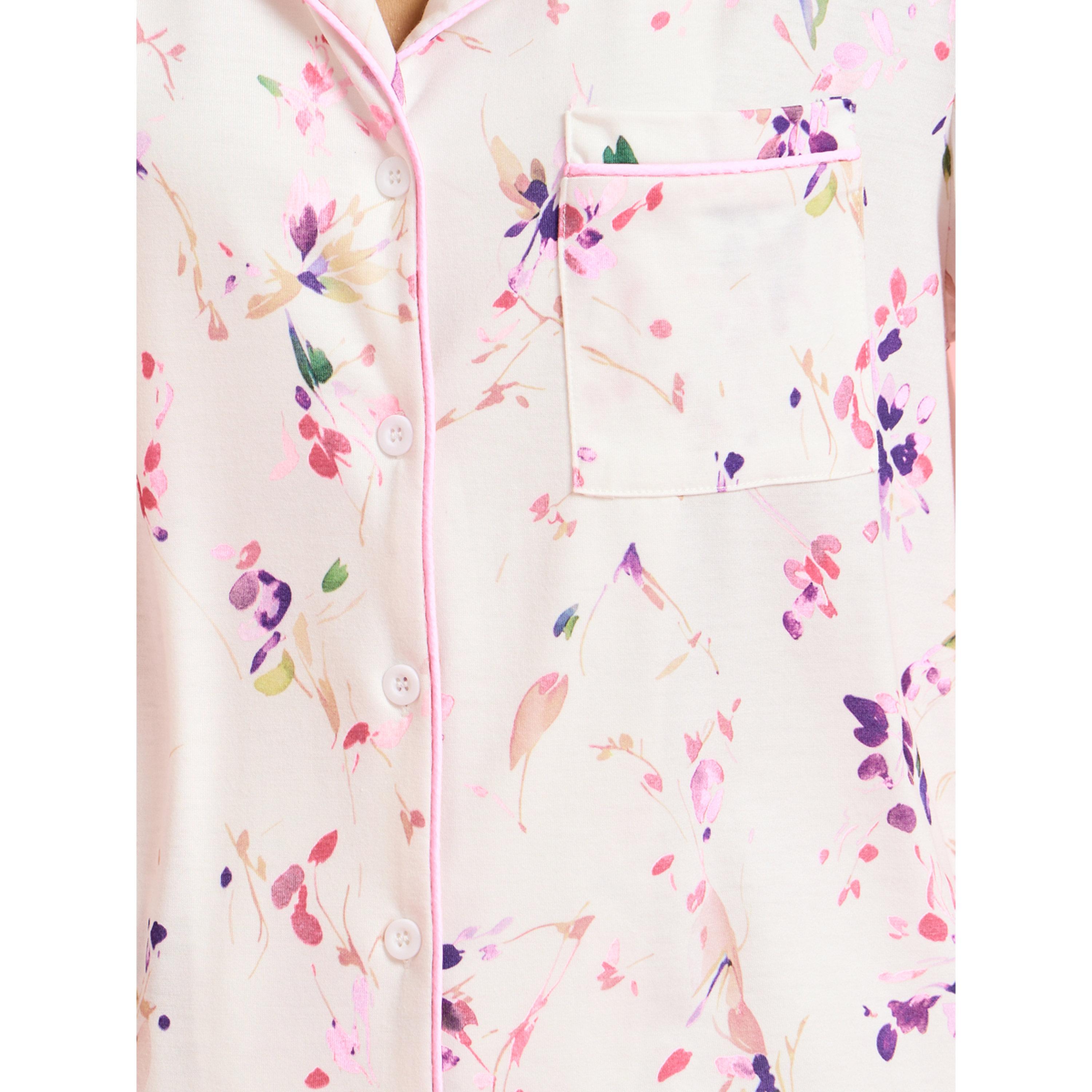 طقم بيجاما من بنطال بأرجل واسعة وبلوزة بطبعة زهور باللون الكريمه-women-clothing-nightwear-pyjamas-longsets-image-5
