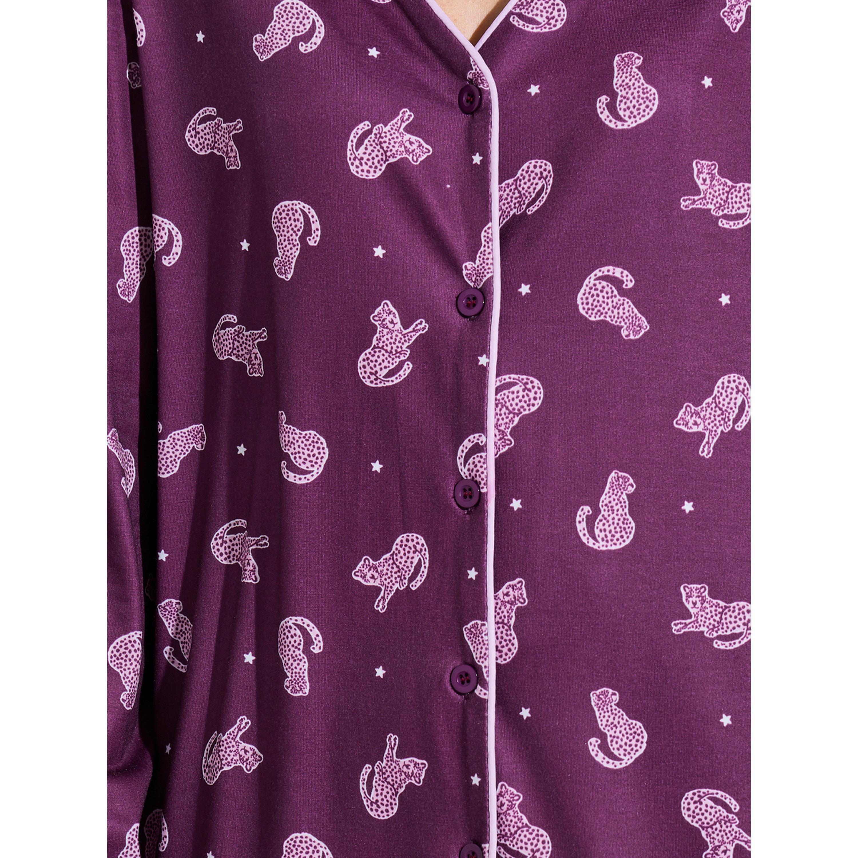 Styli Burgundy All Over Print Shirt and Wide Leg Pants Pyjama Set-women-clothing-nightwear-pyjamas-longsets-image-5