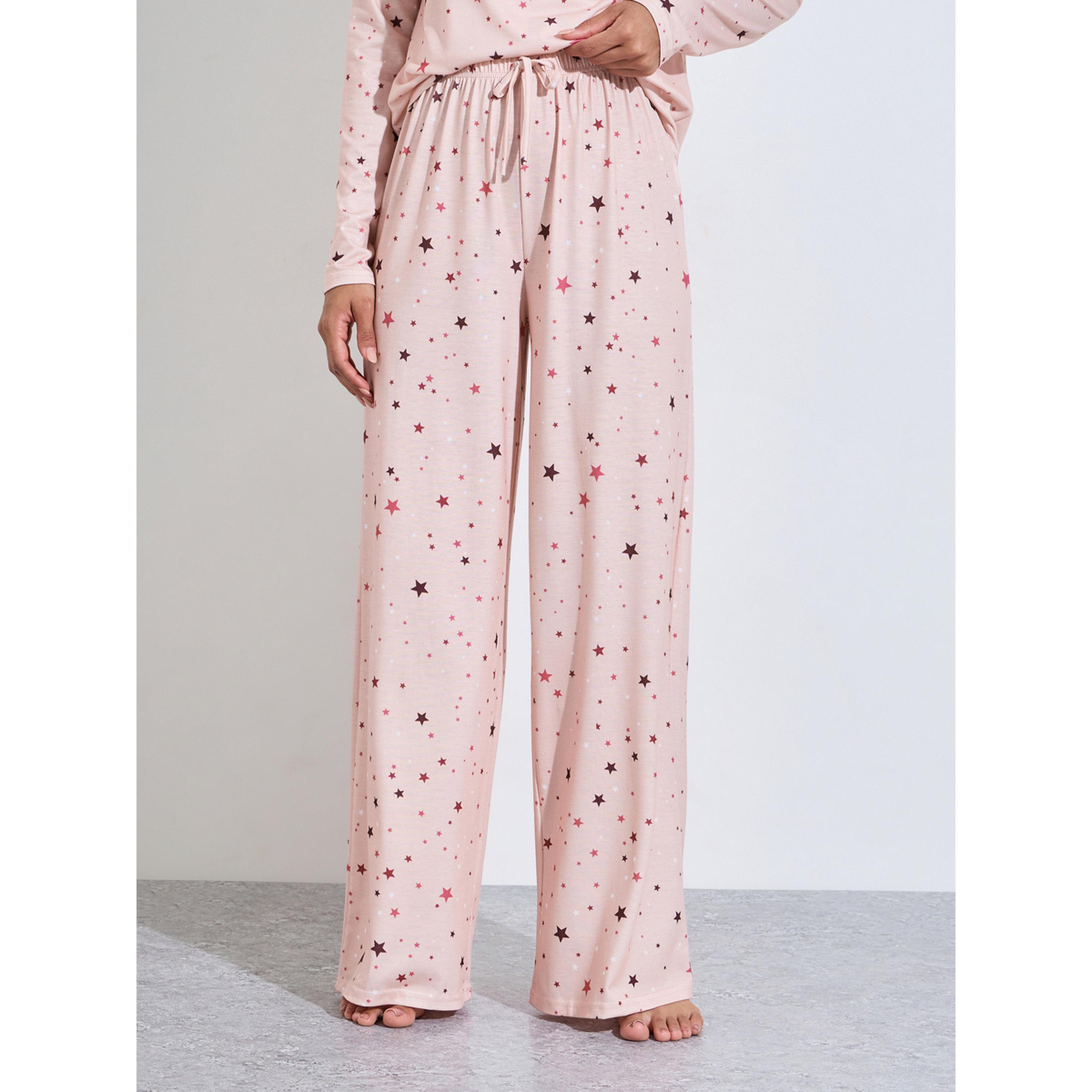 Styli Pink All over Star Print Long Sleeves T-Shirt and Pants Pyjama Set-women-clothing-nightwear-pyjamas-longsets-image-4