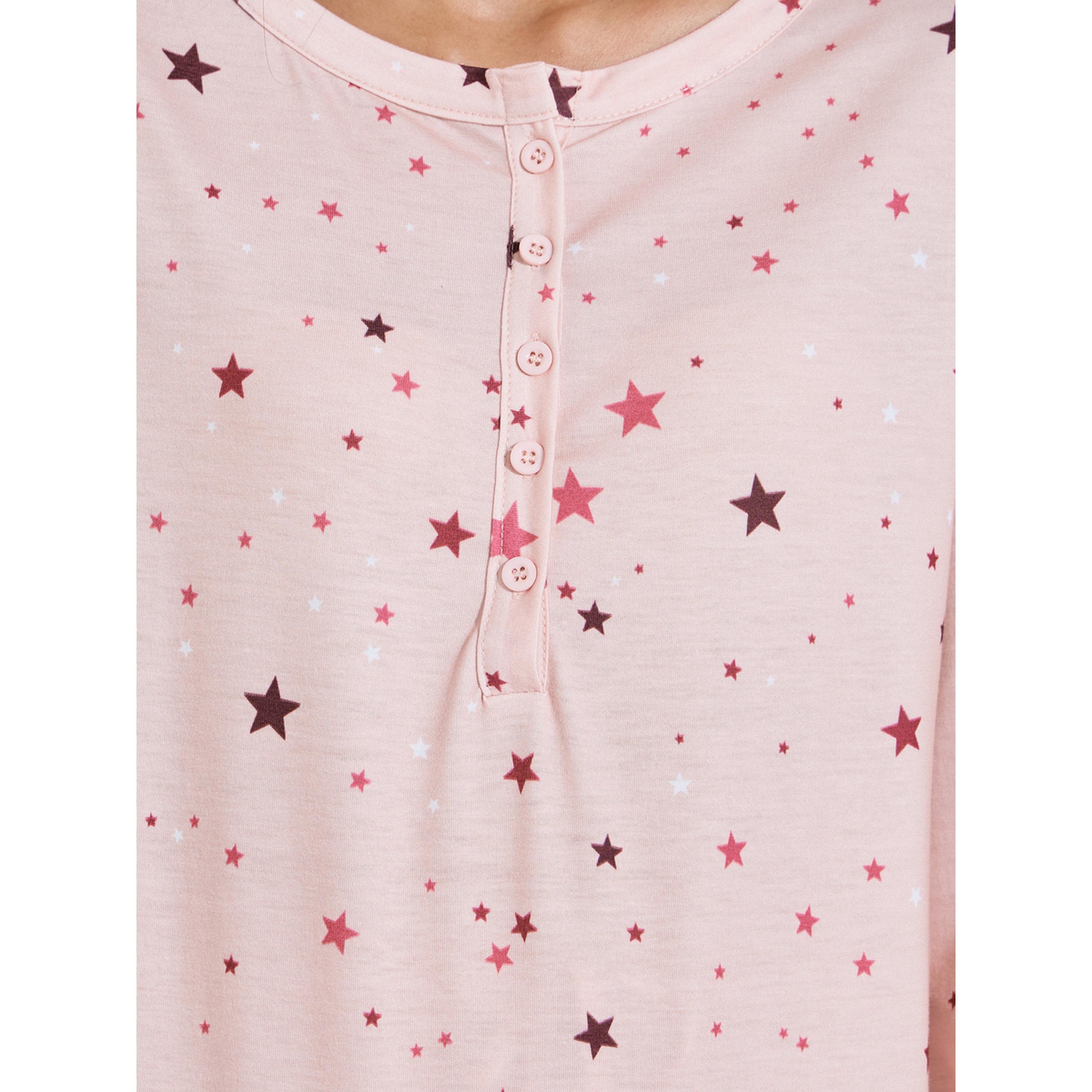 Styli Pink All over Star Print Long Sleeves T-Shirt and Pants Pyjama Set-women-clothing-nightwear-pyjamas-longsets-image-5