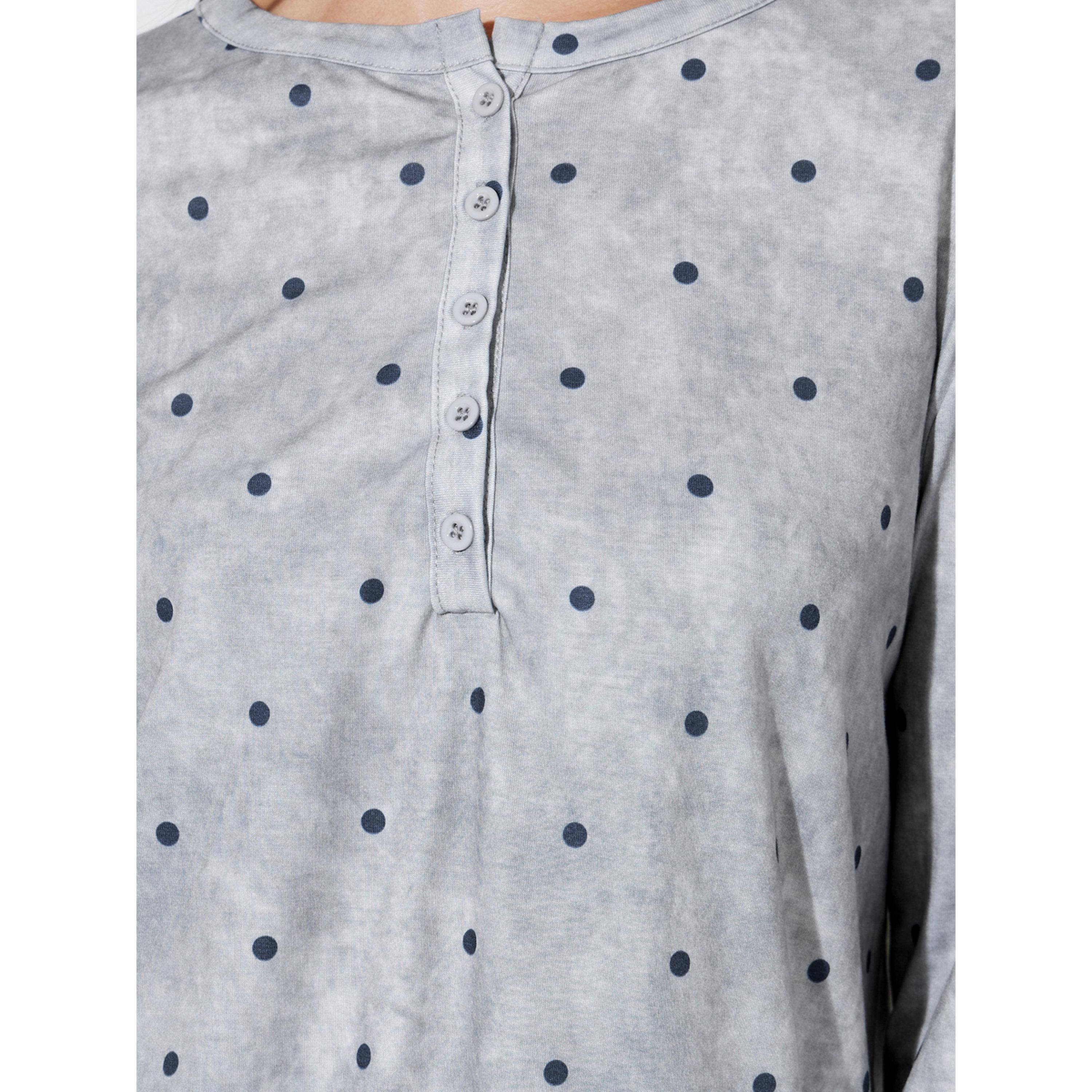 Styli Grey AOP Spot Round Neck Placket T-Shirt and Wide Leg Pyjama Set-women-clothing-nightwear-pyjamas-longsets-image-5