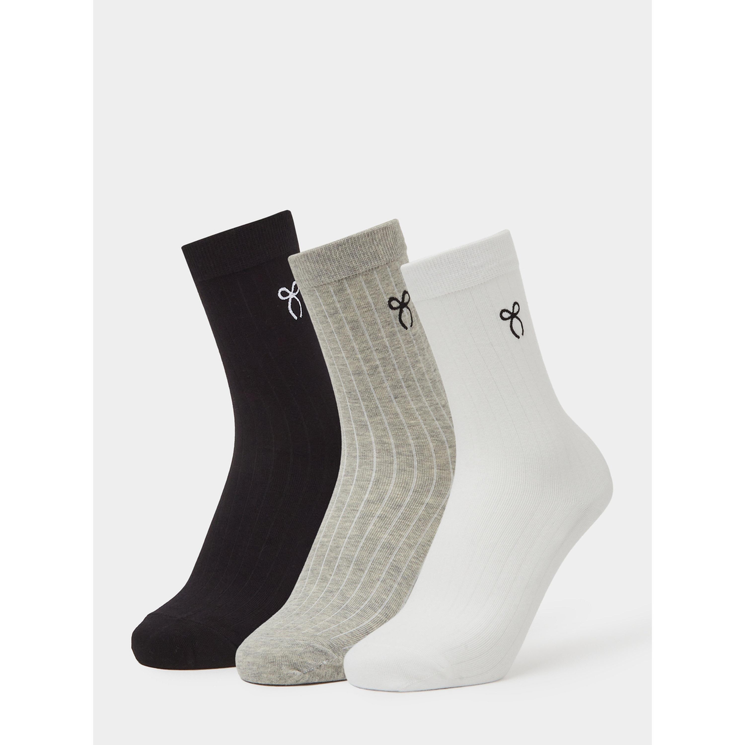 Styli Pack of 3 - Multi-Color Ribbed Ankle Socks with Bow Print Detail-women-socksandstockings-image-1