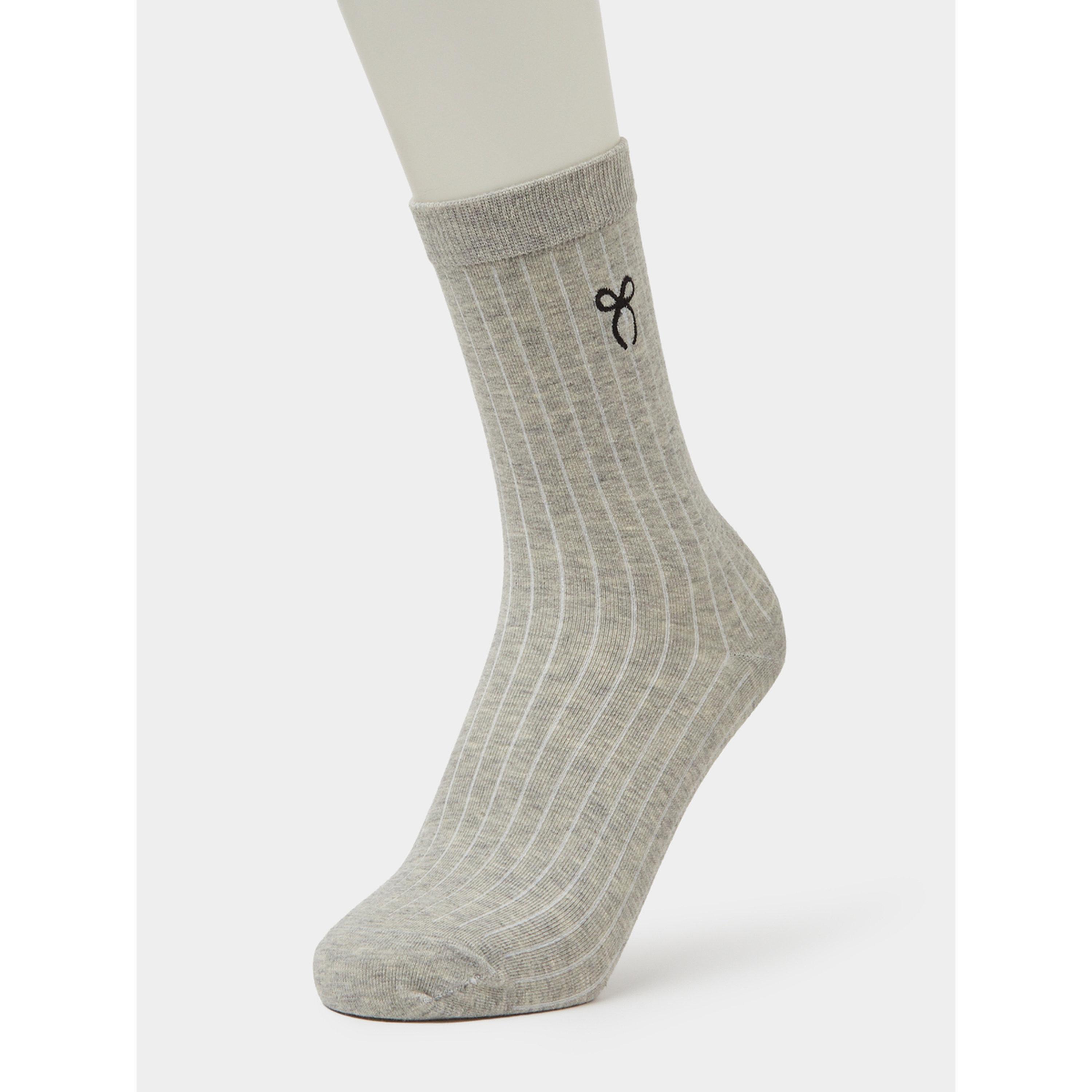Styli Pack of 3 - Multi-Color Ribbed Ankle Socks with Bow Print Detail-women-socksandstockings-image-2