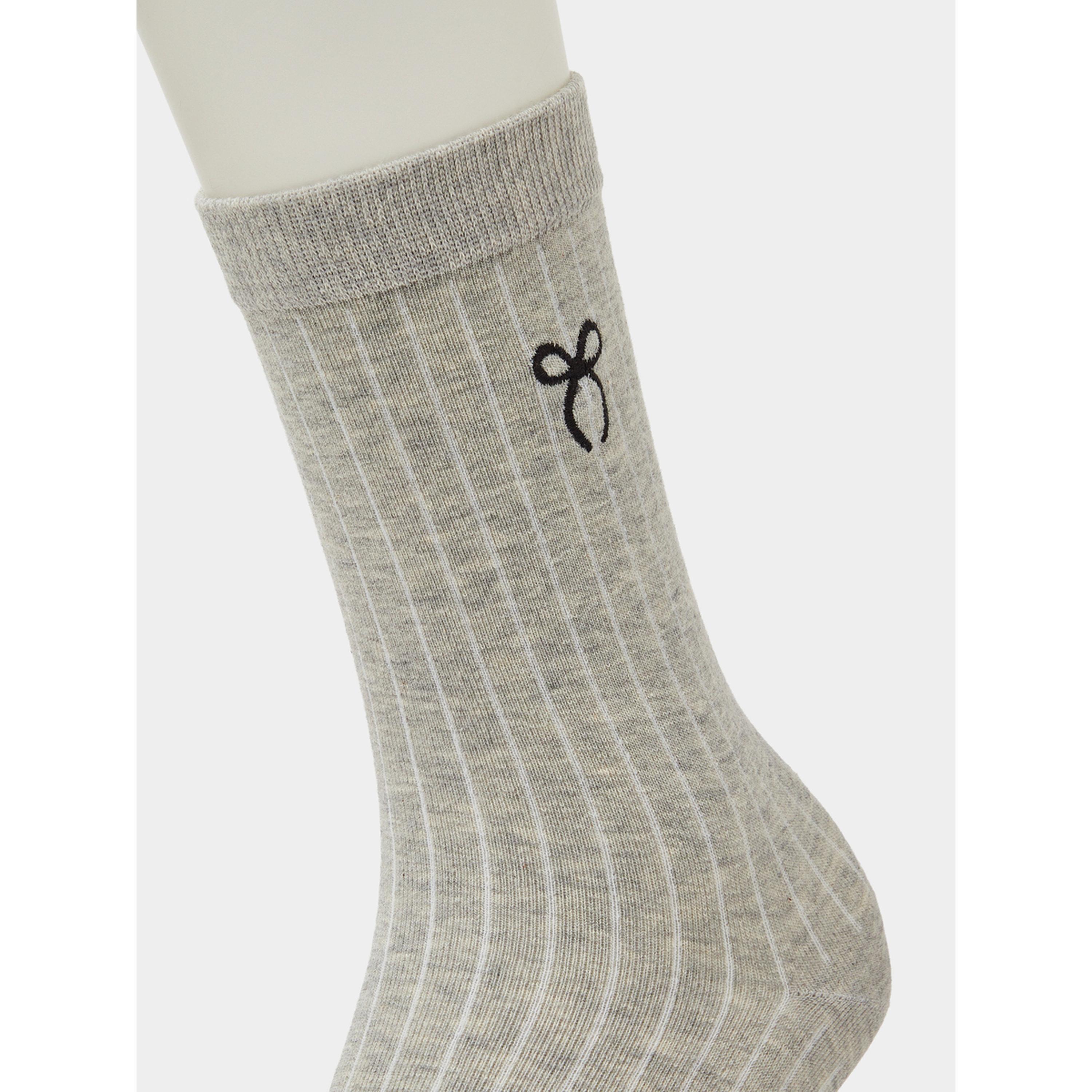 Styli Pack of 3 - Multi-Color Ribbed Ankle Socks with Bow Print Detail-women-socksandstockings-image-3