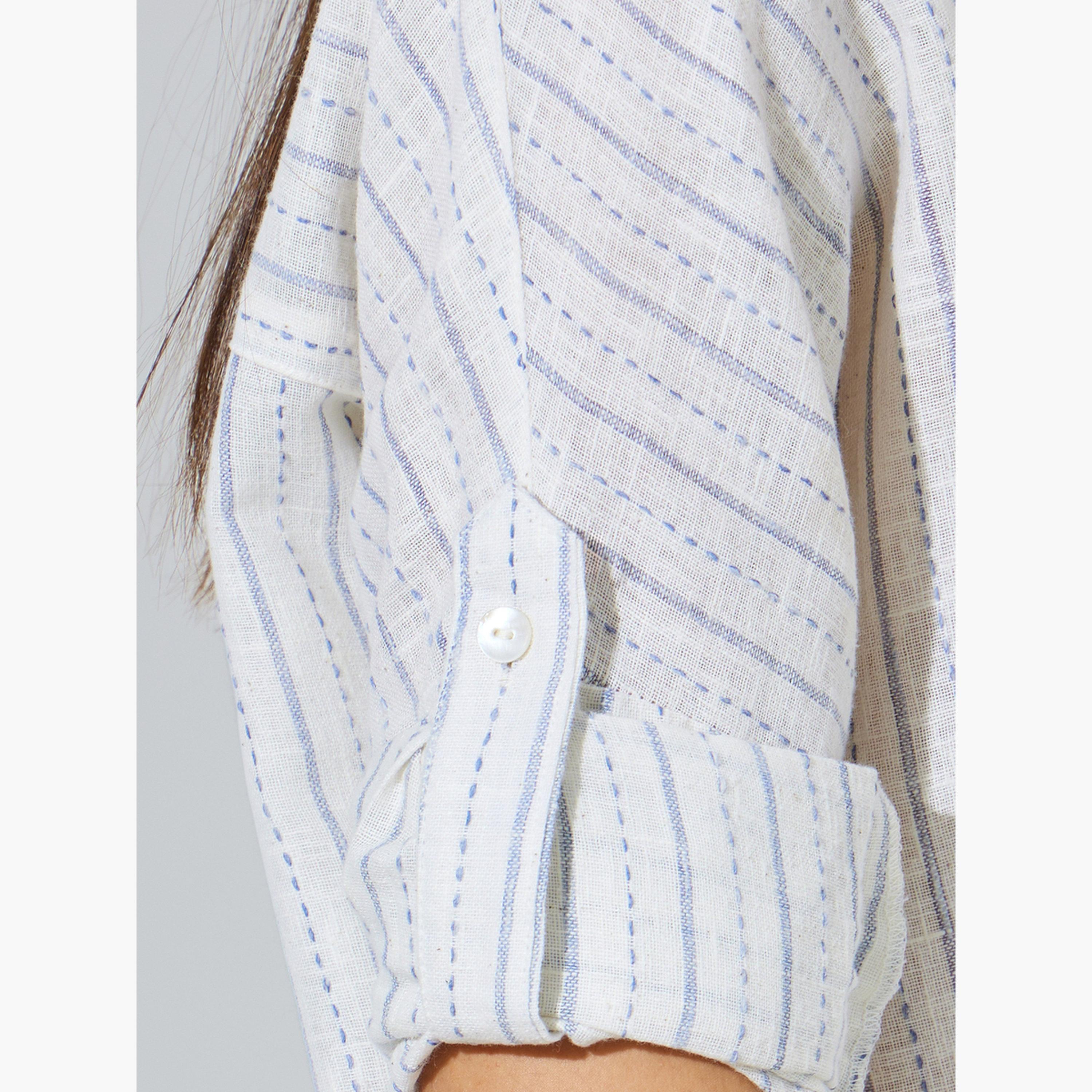 ستايلي - قميص قطني أبيض مخطط بقصة عادية-women-clothing-shirtsandblouses-shirts-image-5
