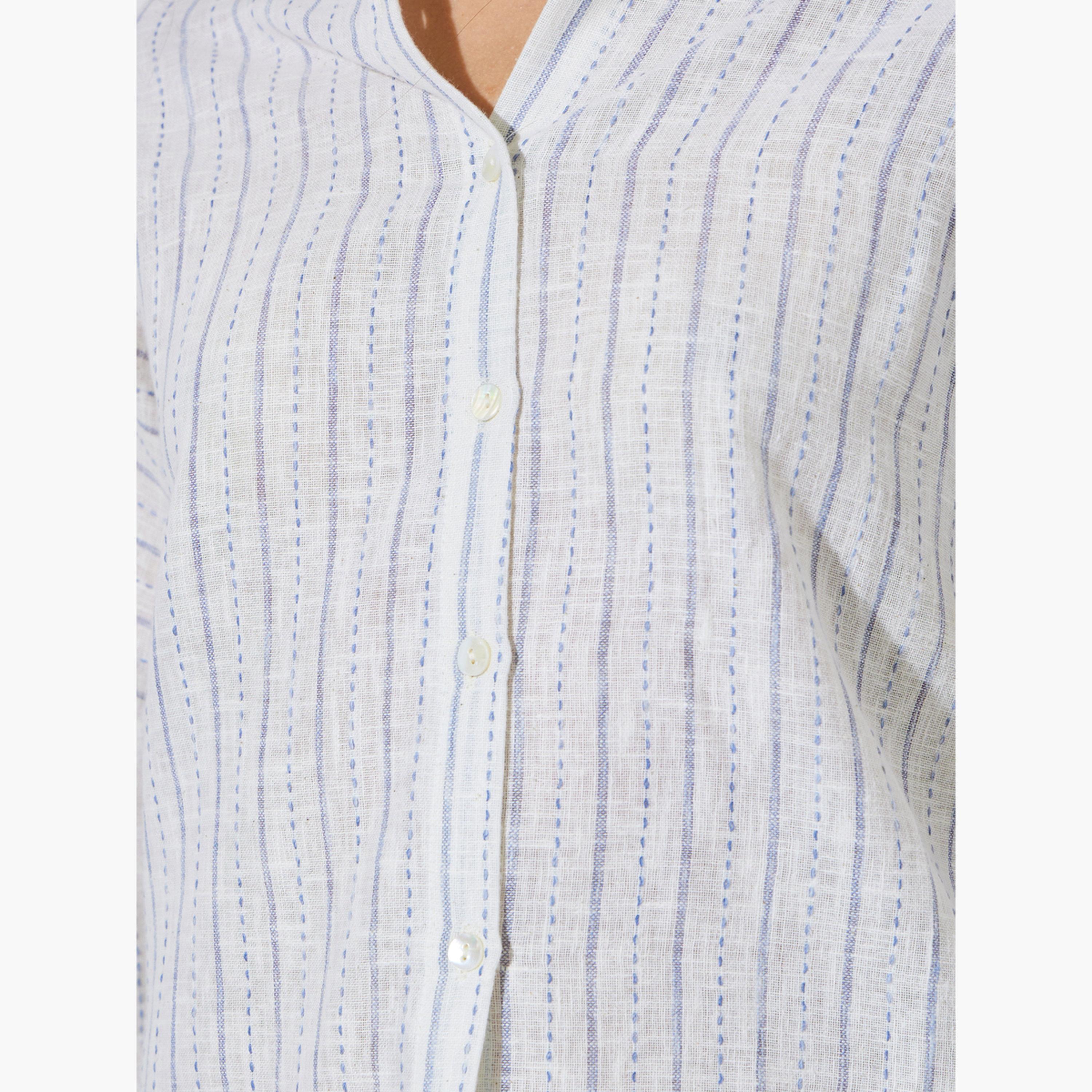 ستايلي - قميص قطني أبيض مخطط بقصة عادية-women-clothing-shirtsandblouses-shirts-image-6