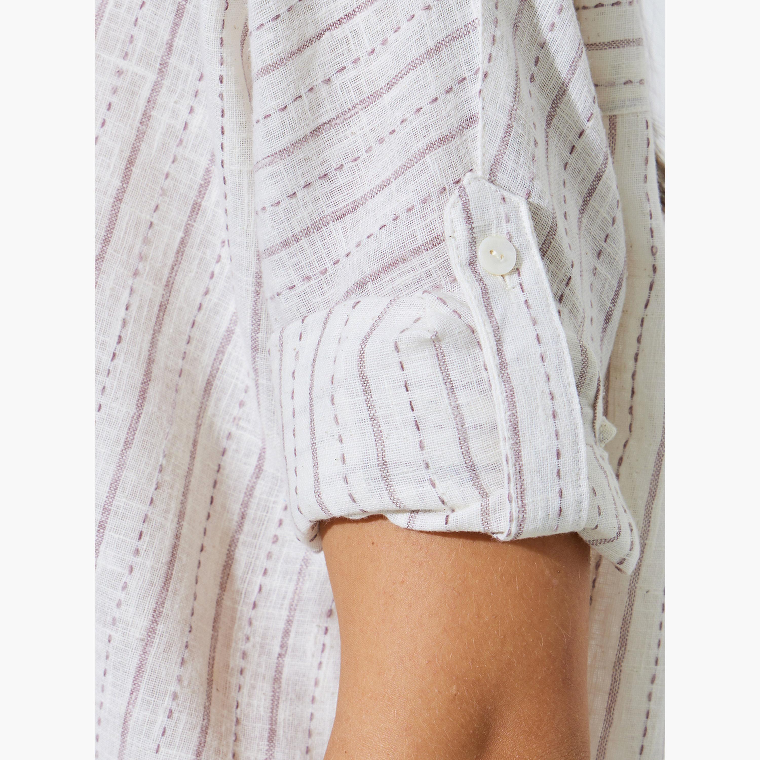 ستايلي - قميص قطني مخطط بلون أبيض كريمي، بقصة عادية-women-clothing-shirtsandblouses-shirts-image-6