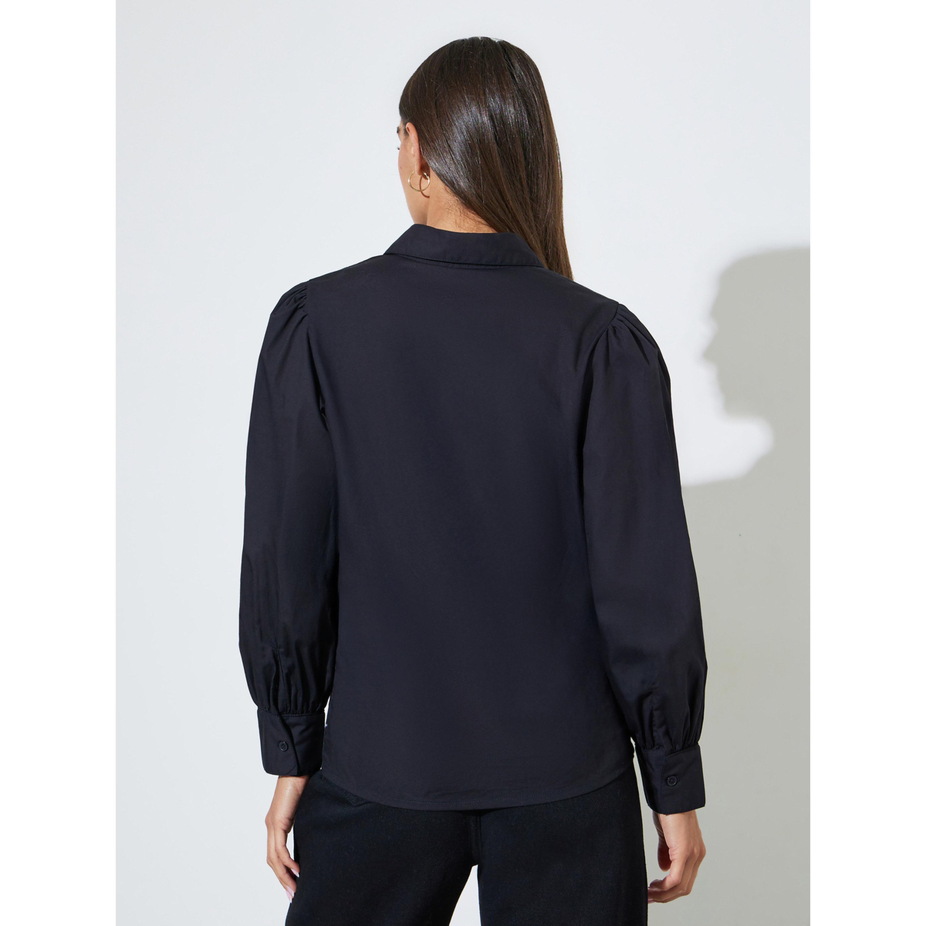 Styli Black Solid Puff Long Sleeves Regular Fit Shirt-women-clothing-shirtsandblouses-shirts-image-3