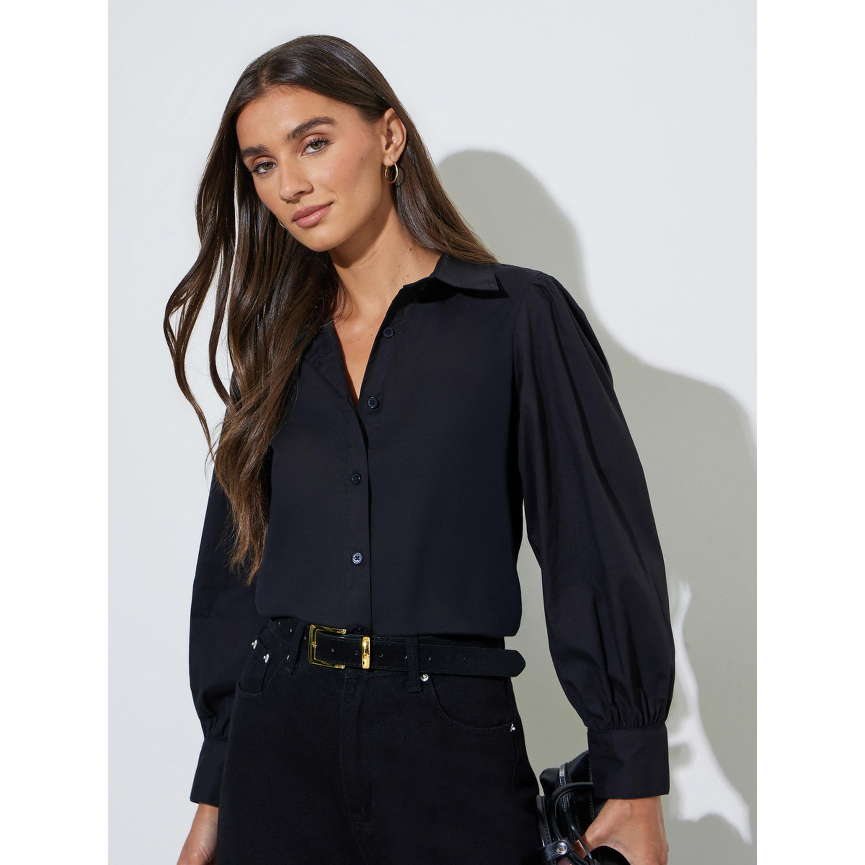 Styli Black Solid Puff Long Sleeves Regular Fit Shirt-women-clothing-shirtsandblouses-shirts-image-4