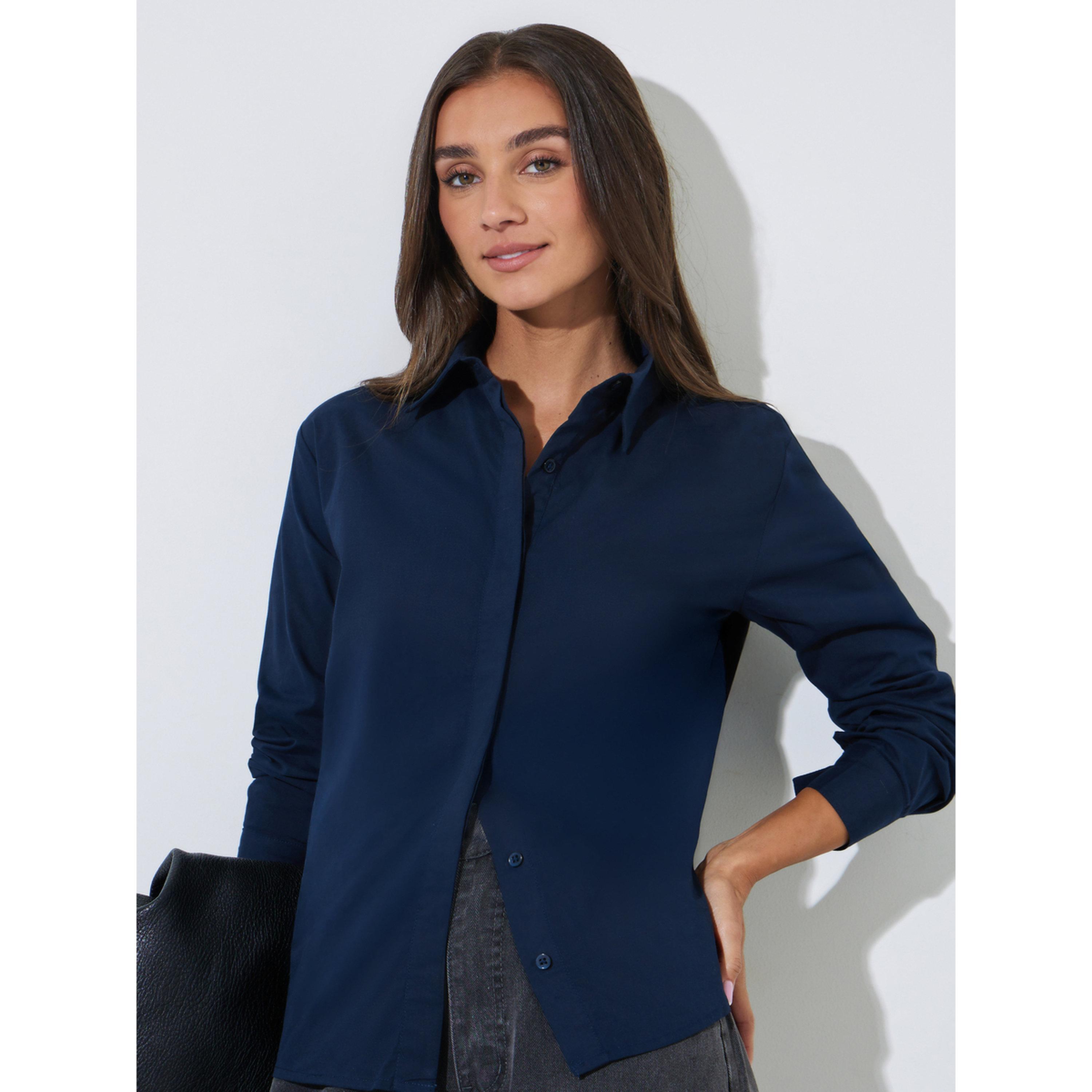 Styli Navy Blue Solid Long Sleeves Regular Fit Shirt-women-clothing-shirtsandblouses-shirts-image-3