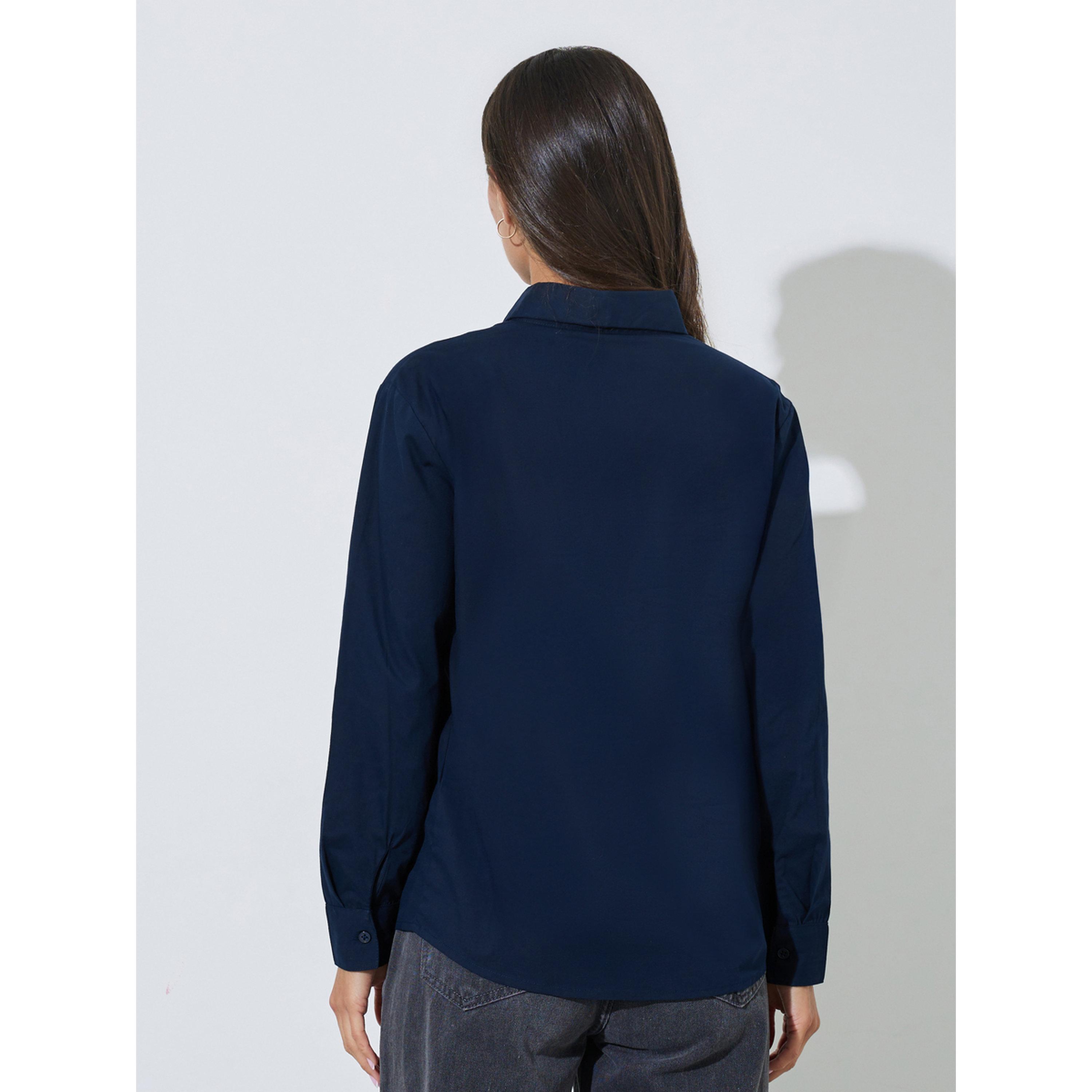 Styli Navy Blue Solid Long Sleeves Regular Fit Shirt-women-clothing-shirtsandblouses-shirts-image-4