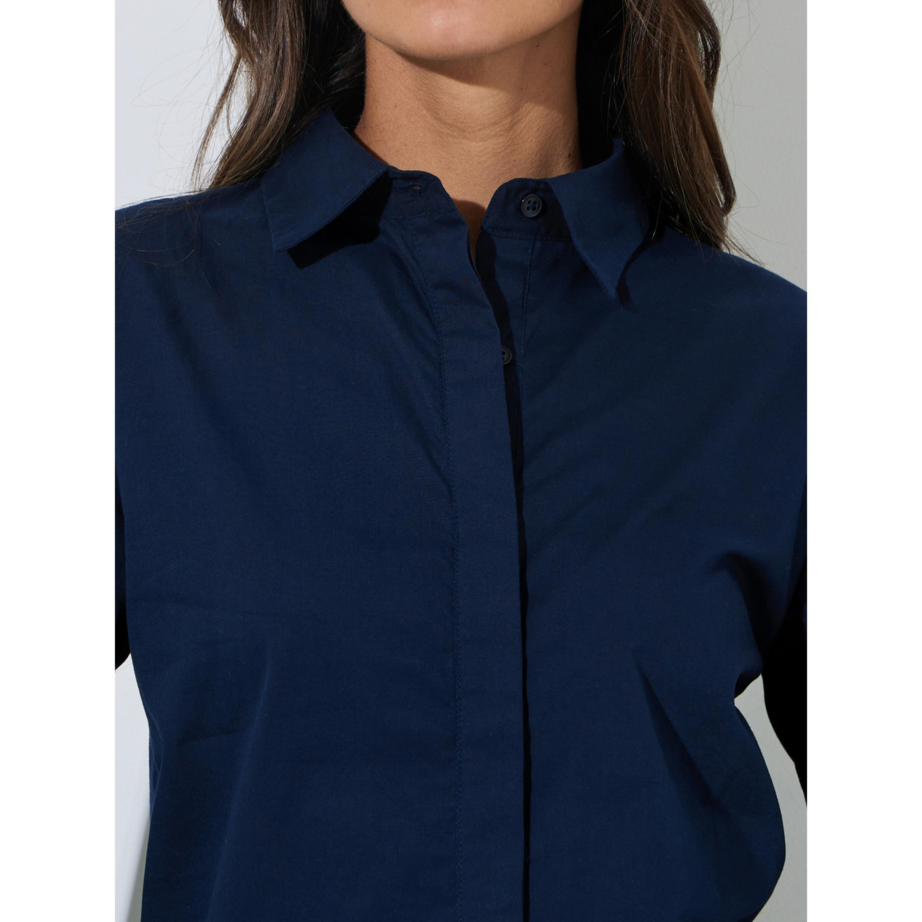 Styli Navy Blue Solid Long Sleeves Regular Fit Shirt-women-clothing-shirtsandblouses-shirts-image-5