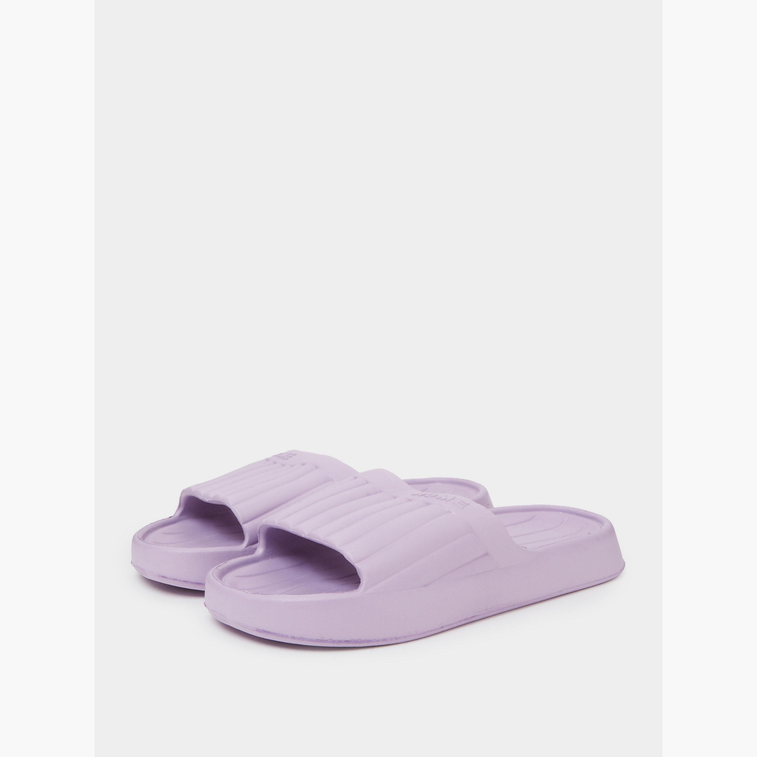 Styli Lilac Embossed Pool Slides-women-shoes-flats-slides-image-1