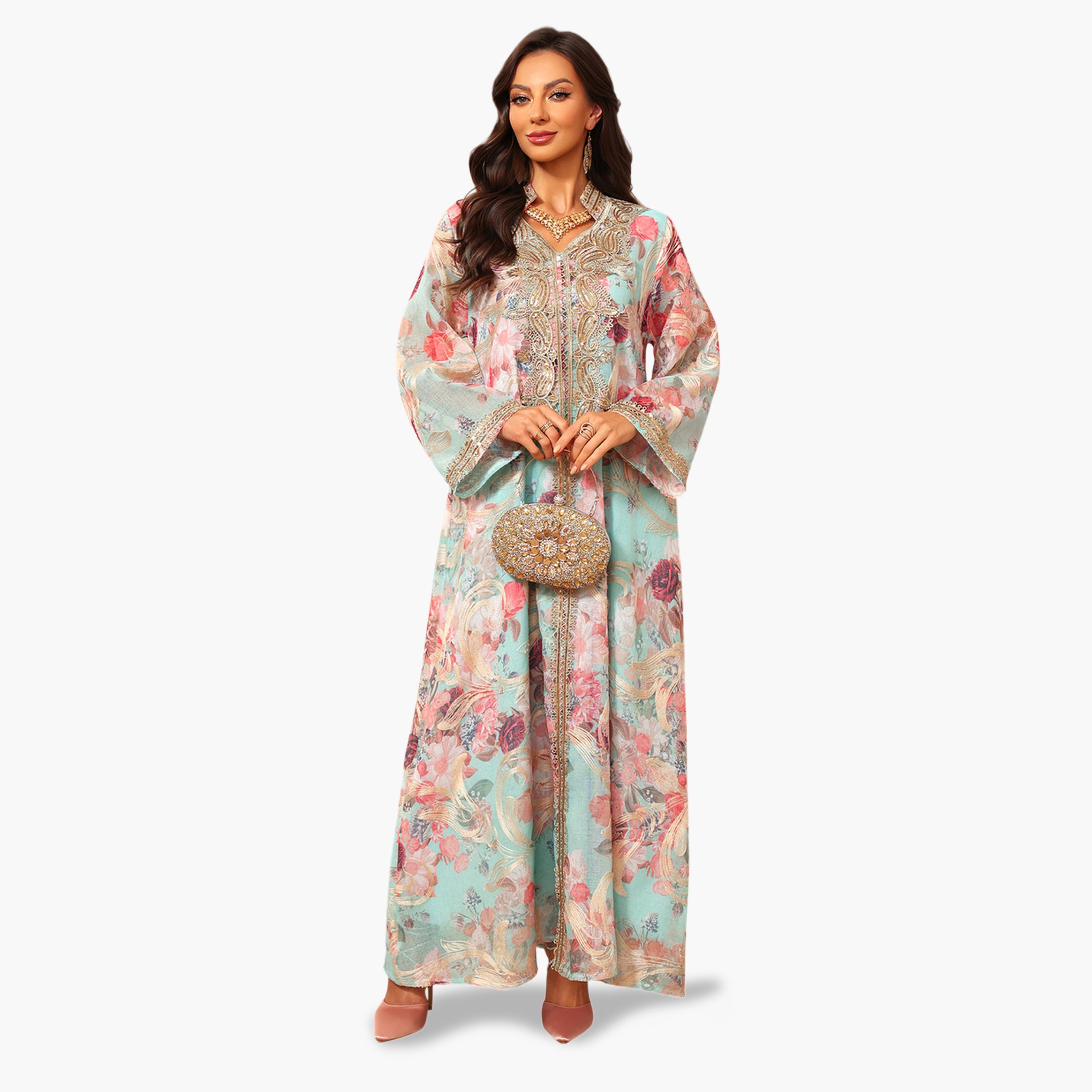 Take Two Floral Print Maxi Jalabiya With Gold Embroidery-women-arabicclothing-jalabiyas-image-3
