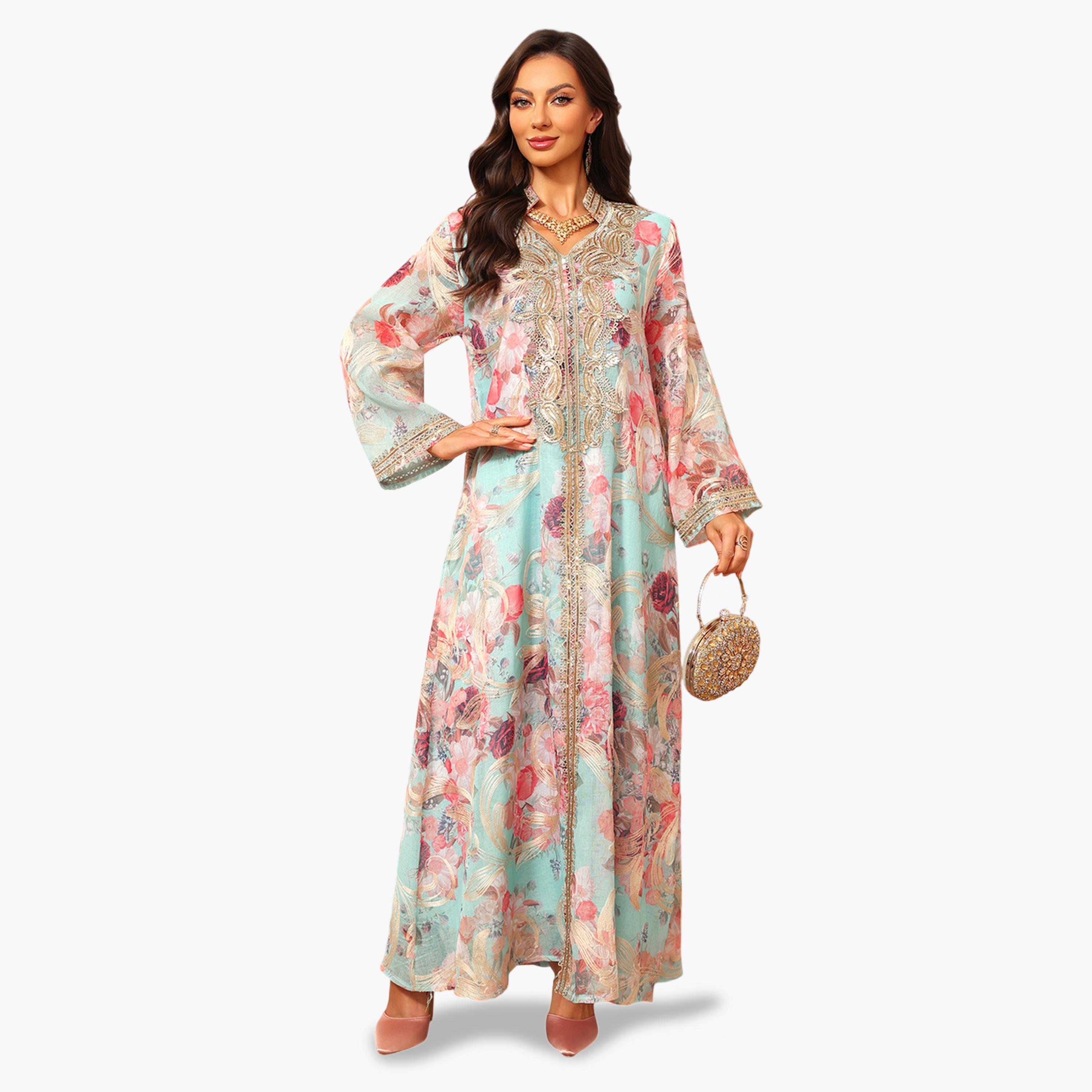 Take Two Floral Print Maxi Jalabiya With Gold Embroidery-women-arabicclothing-jalabiyas-image-4