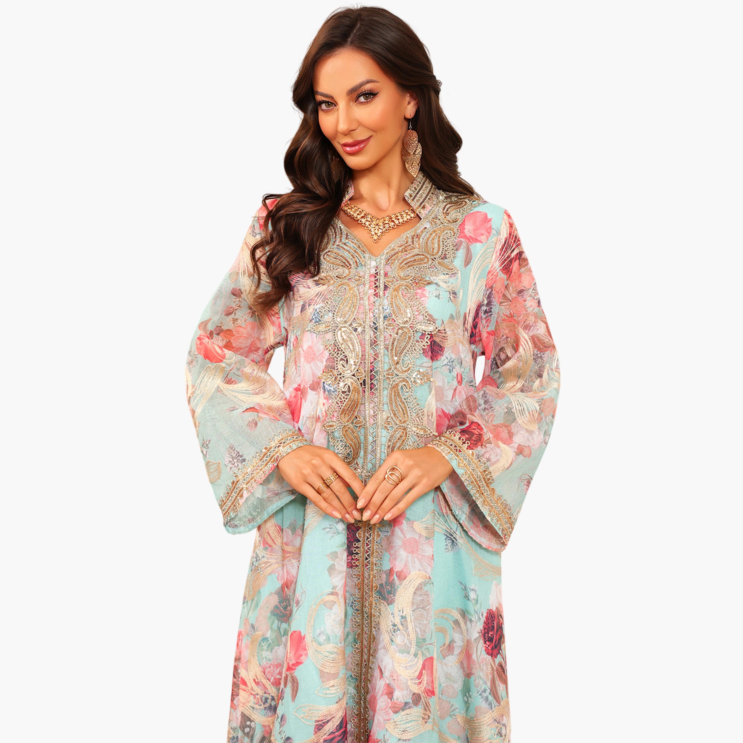 Take Two Floral Print Maxi Jalabiya With Gold Embroidery-women-arabicclothing-jalabiyas-image-5