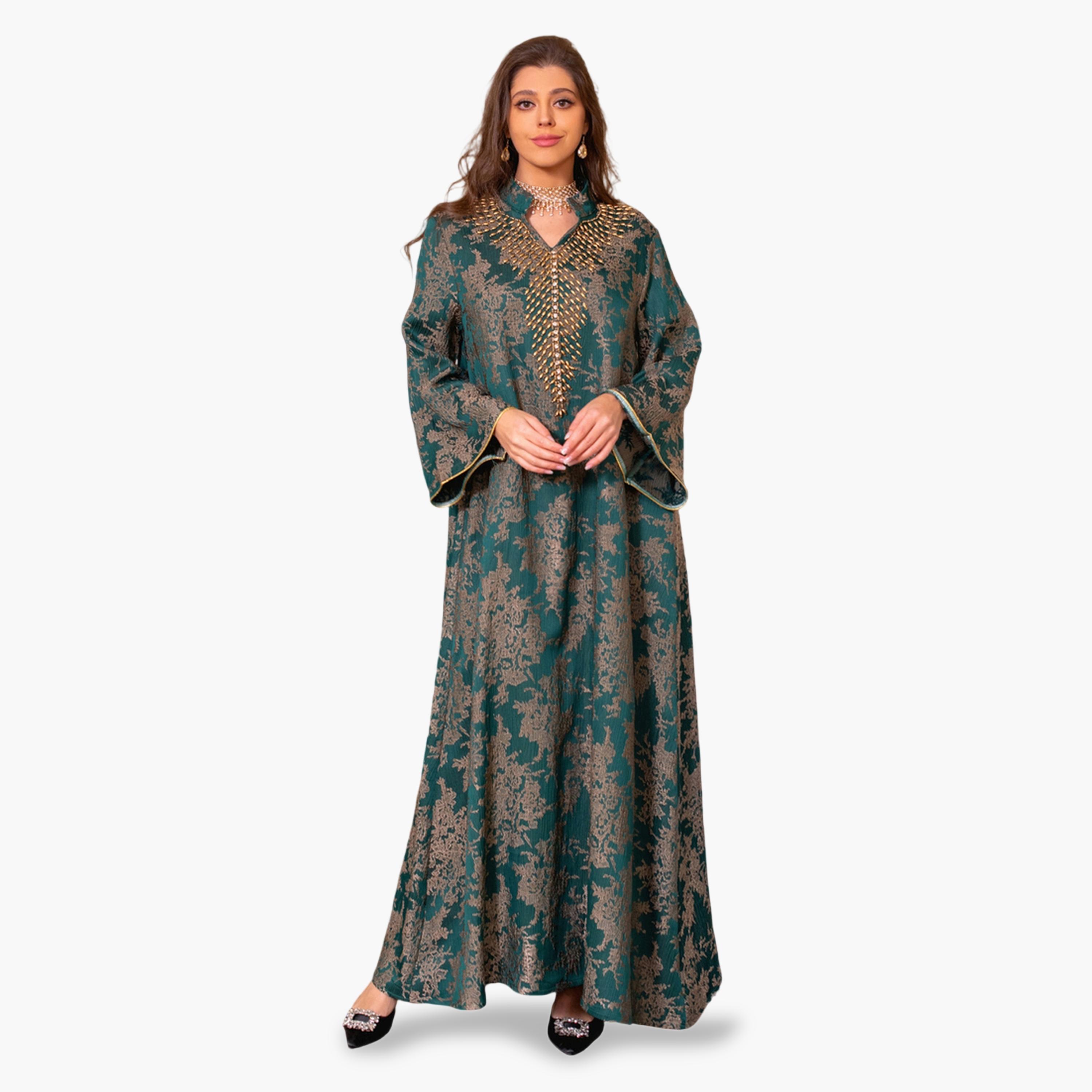 Take Two Green Beaded Maxi Jalabiya-women-arabicclothing-jalabiyas-image-1