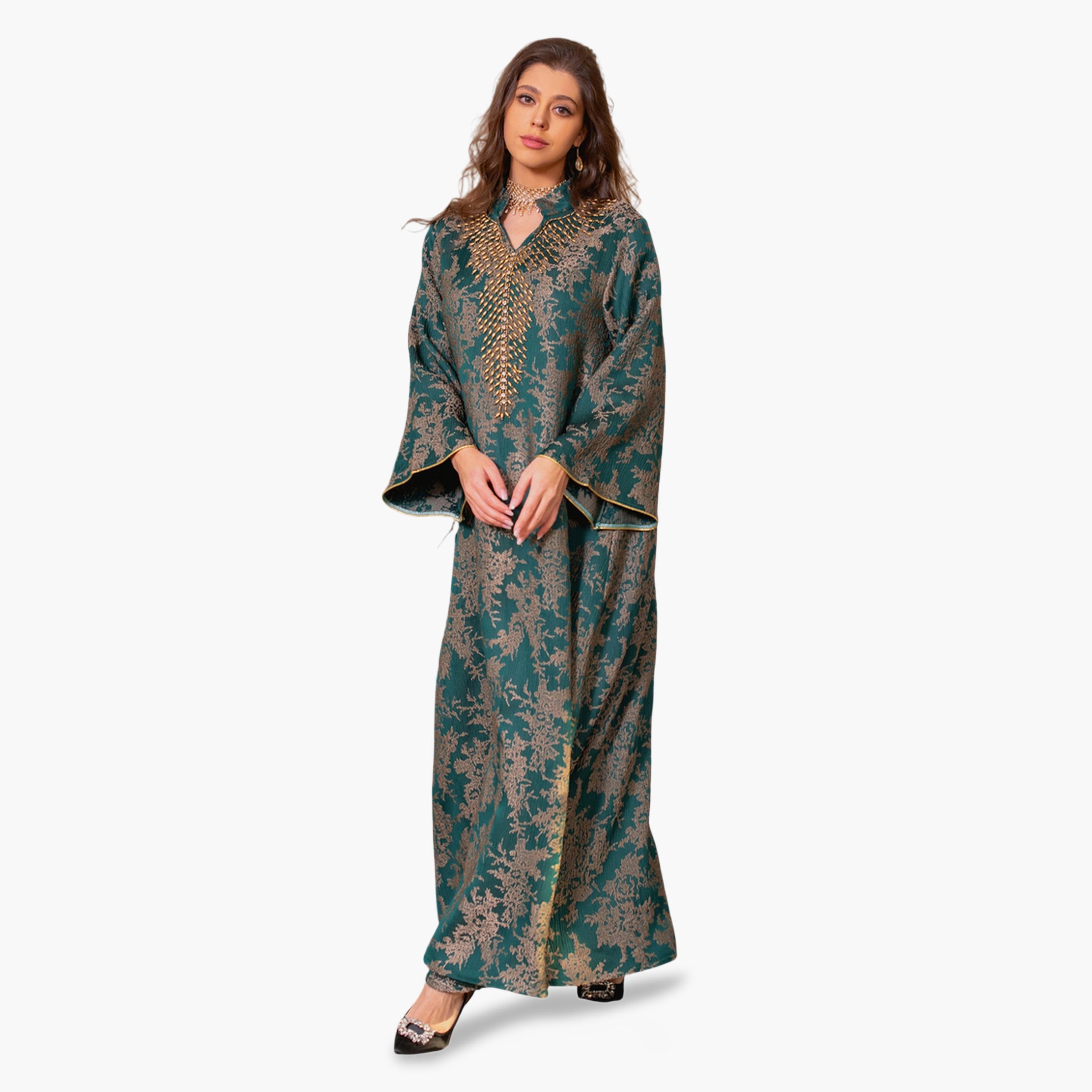 Take Two Green Beaded Maxi Jalabiya-women-arabicclothing-jalabiyas-image-4