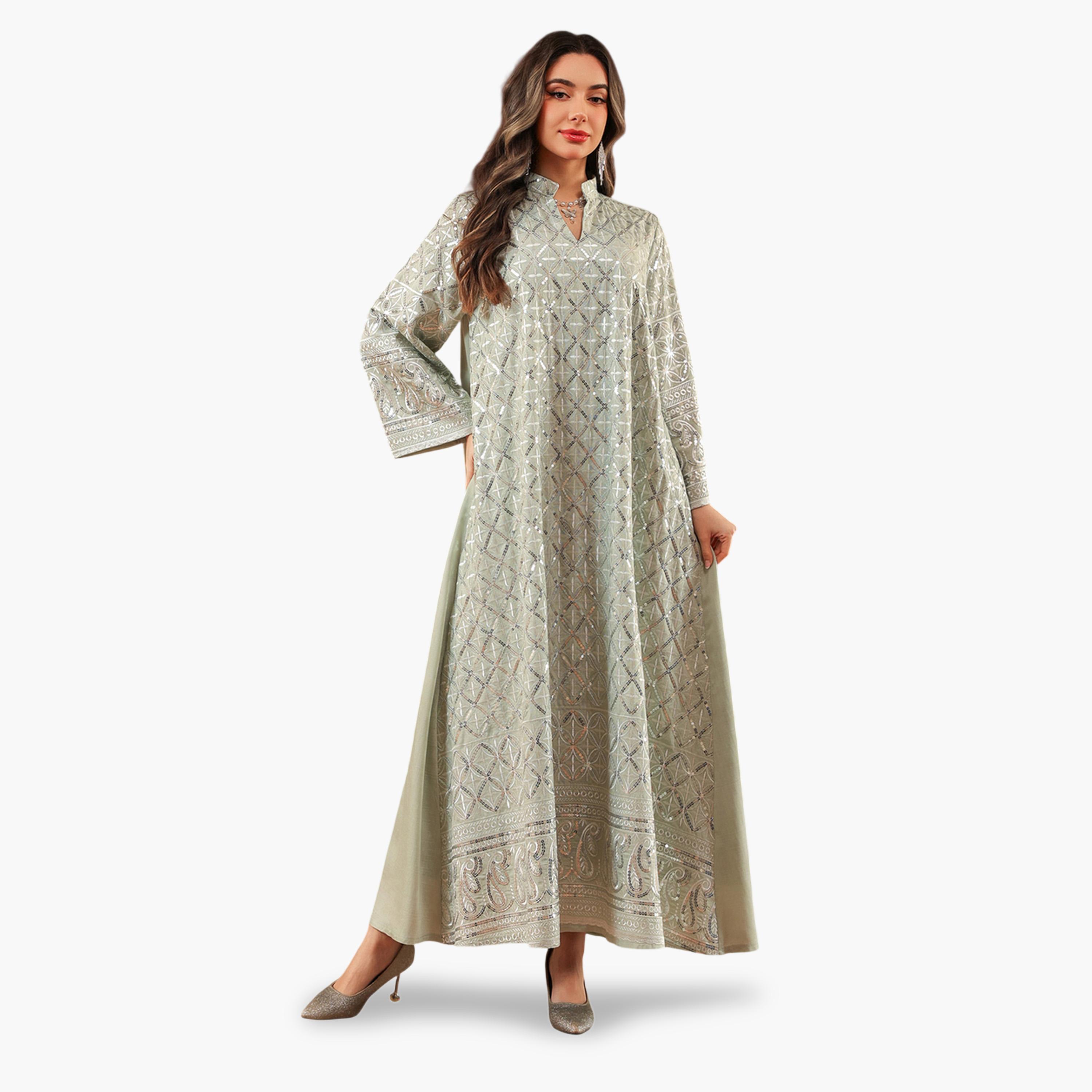 Take Two Grey Sequin Maxi Jalabiya Dress-women-arabicclothing-jalabiyas-image-1
