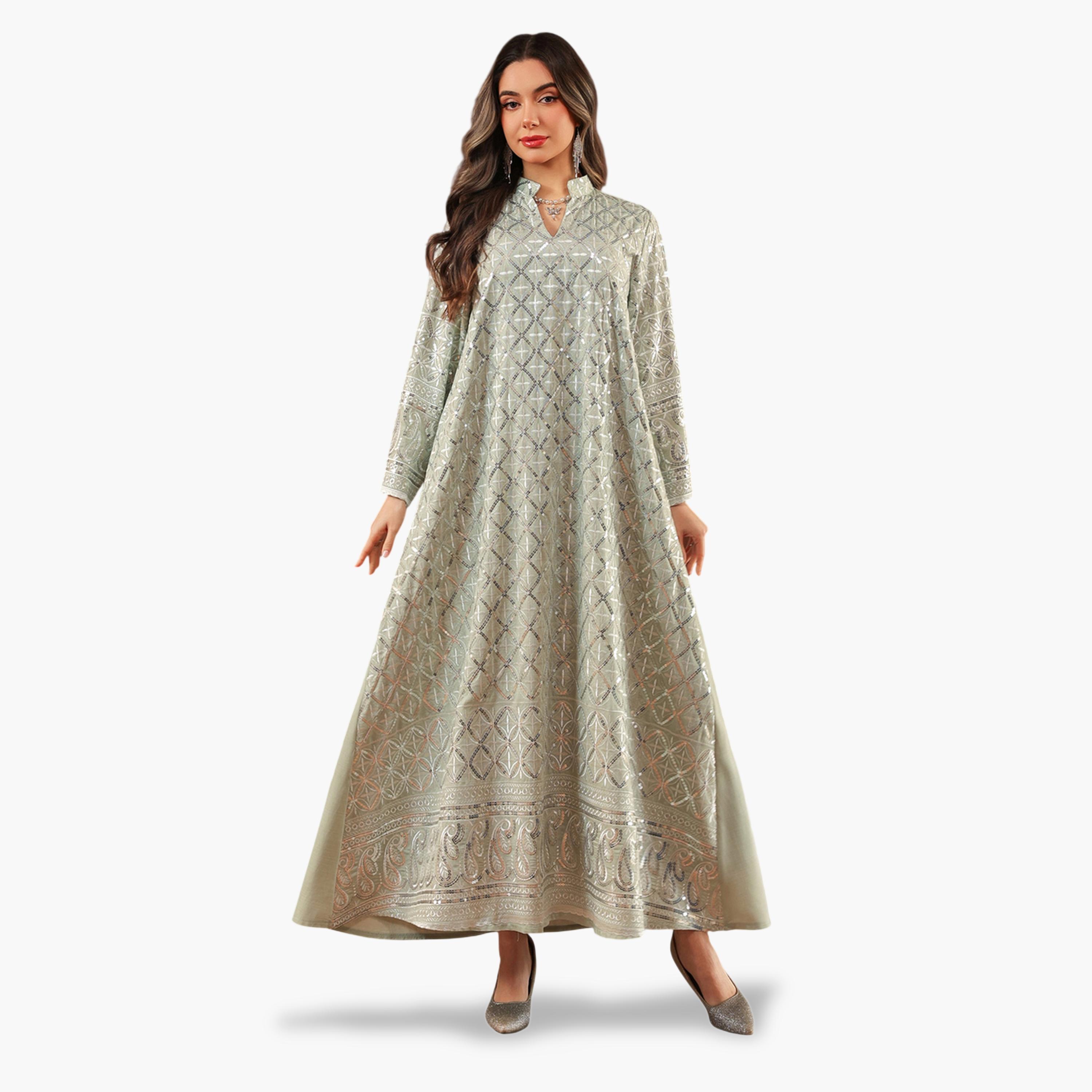 Take Two Grey Sequin Maxi Jalabiya Dress-women-arabicclothing-jalabiyas-image-2