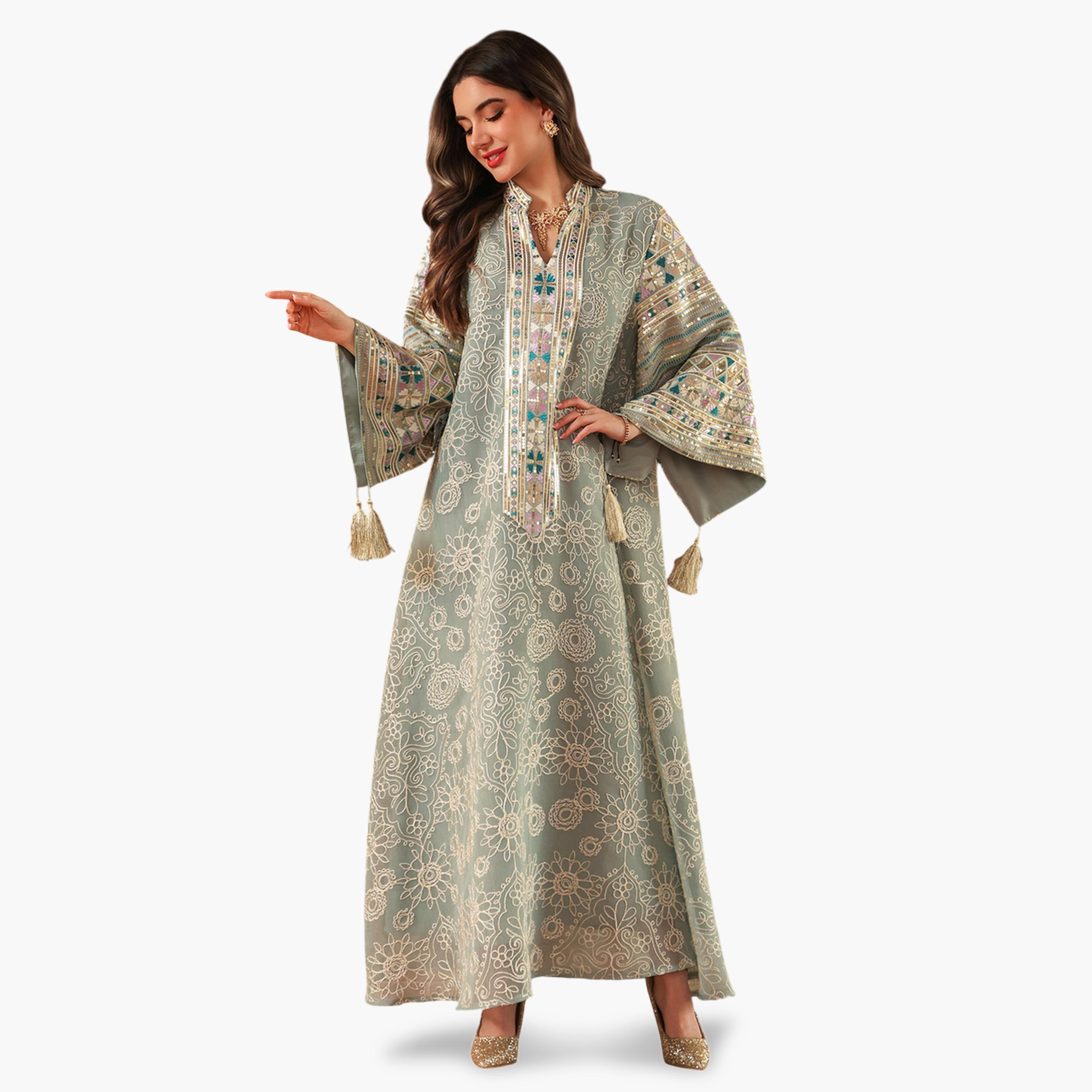 Take Two Teal Maxi Jalabiya with Intricate Embroidery-women-arabicclothing-jalabiyas-image-3