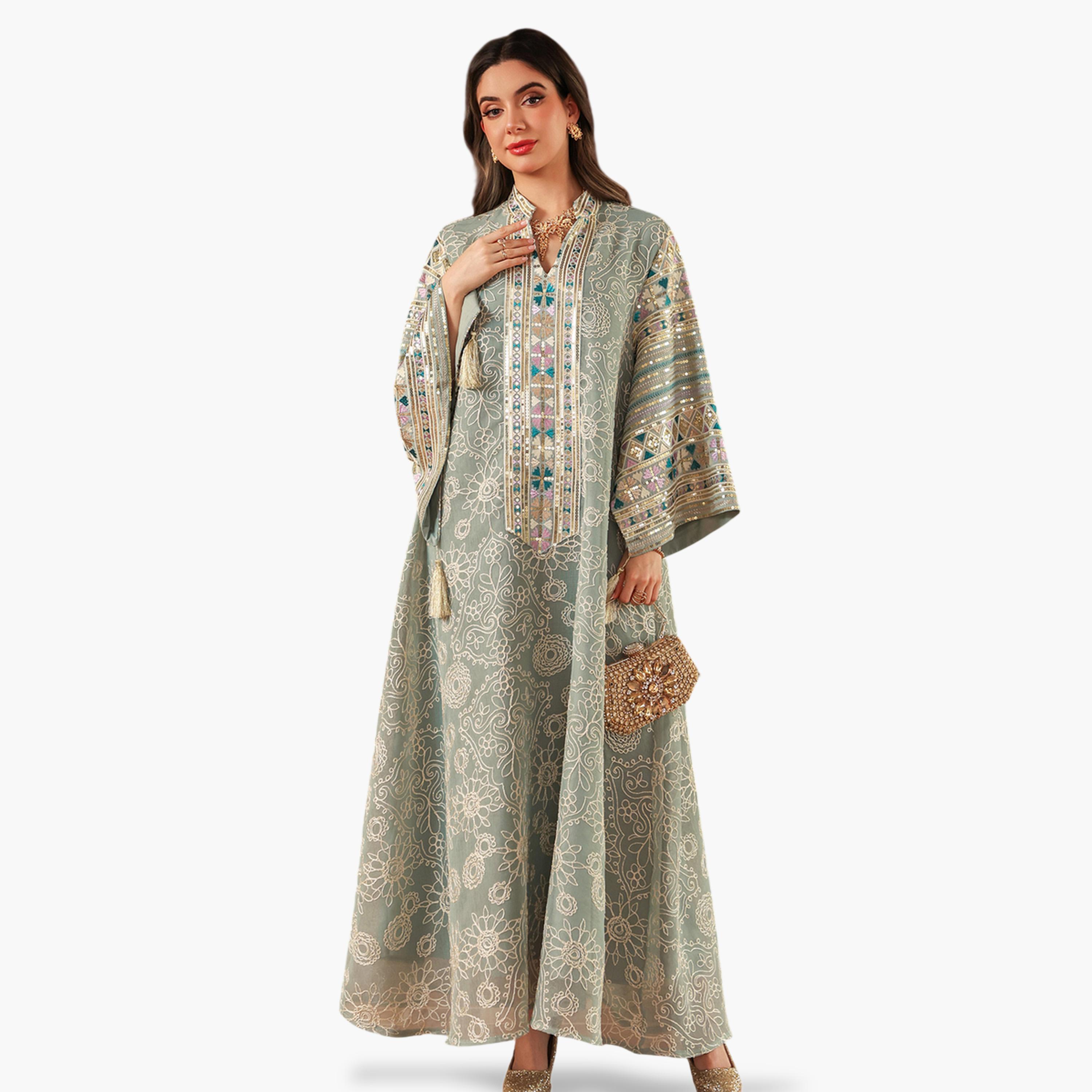Take Two Teal Maxi Jalabiya with Intricate Embroidery-women-arabicclothing-jalabiyas-image-4