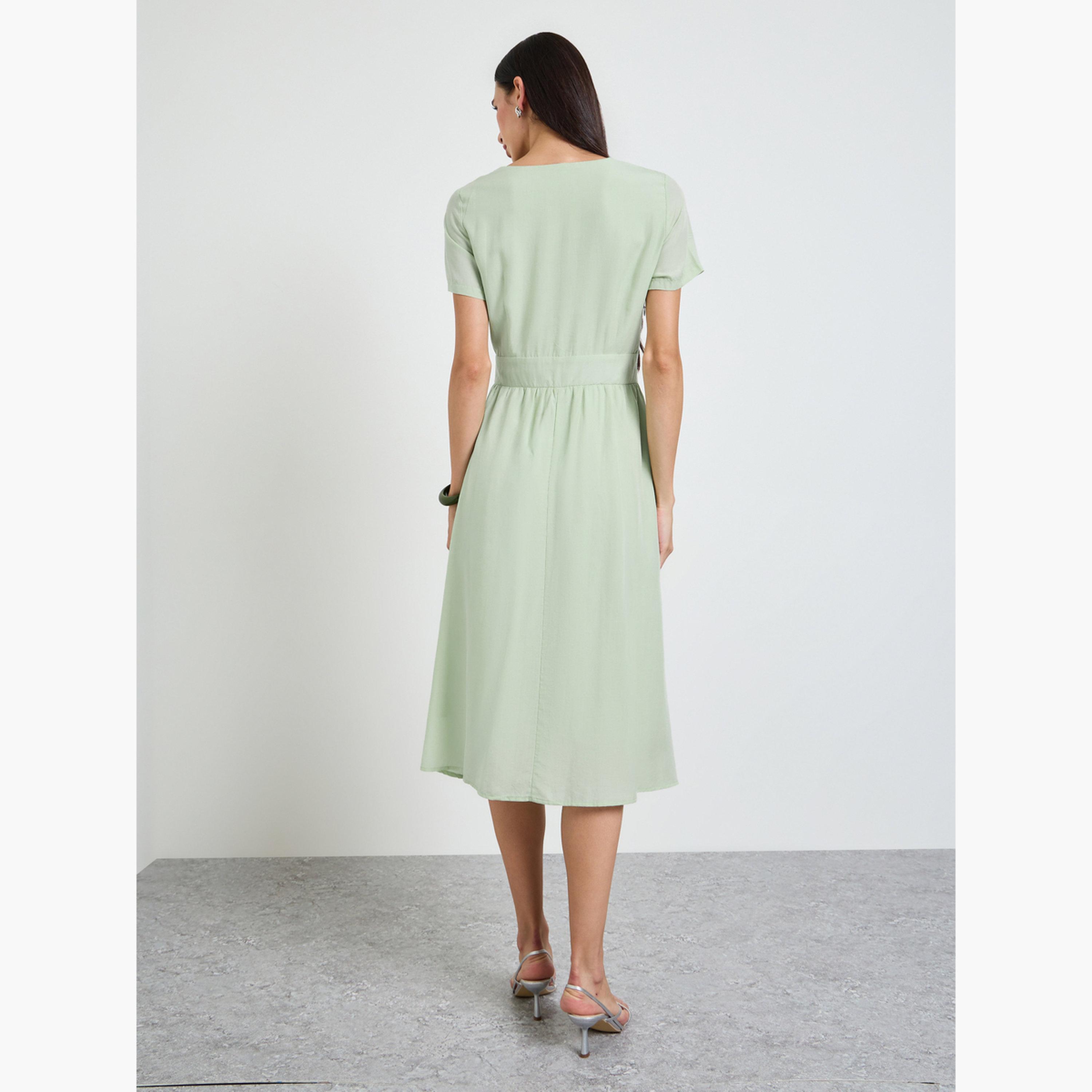فستان ميدي بحافة واسعة سادة-women-clothing-dresses-image-4