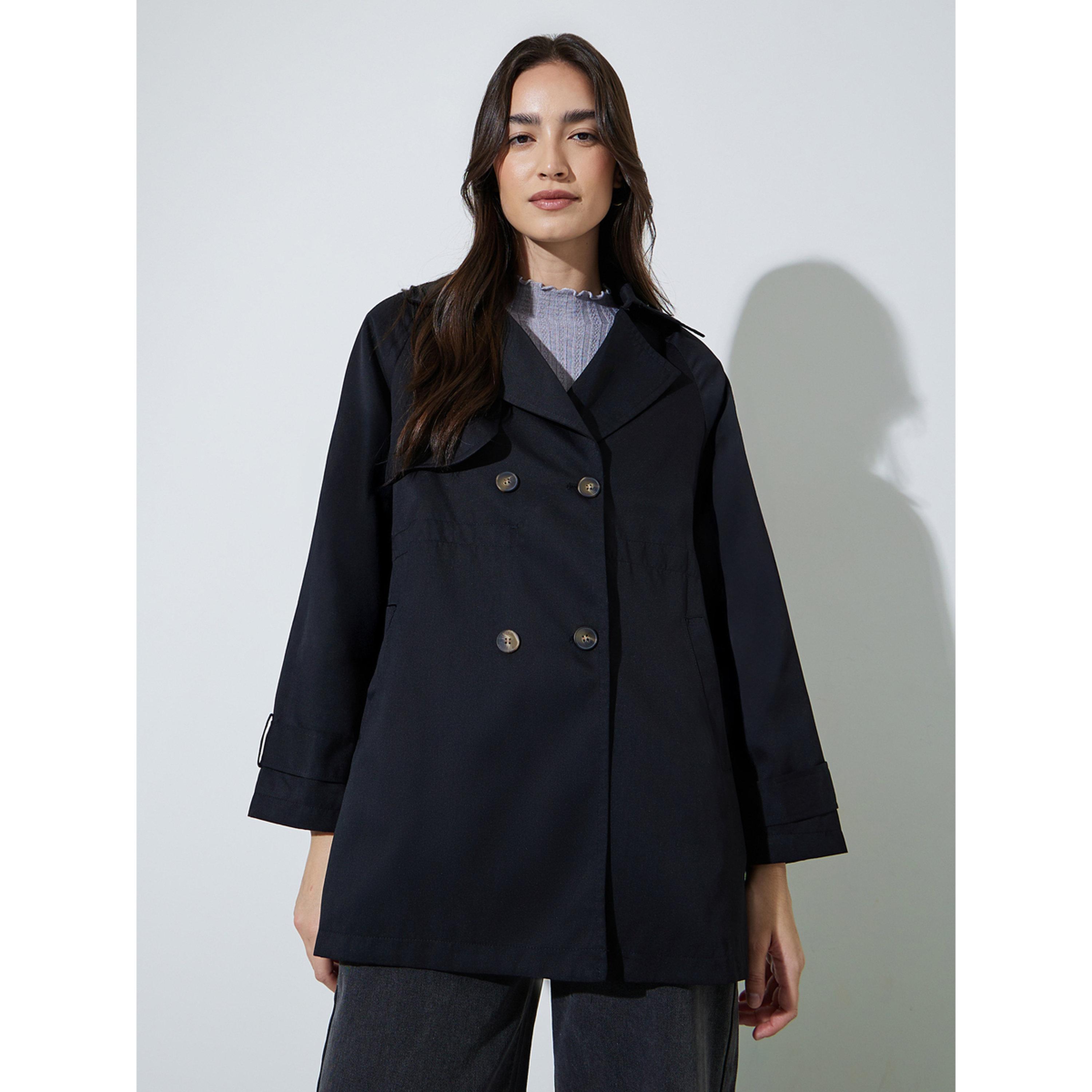 معطف ترنش طويل بأزرار أمامية باللون الأسود-women-winterwear-coatsandjackets-coats-image-1