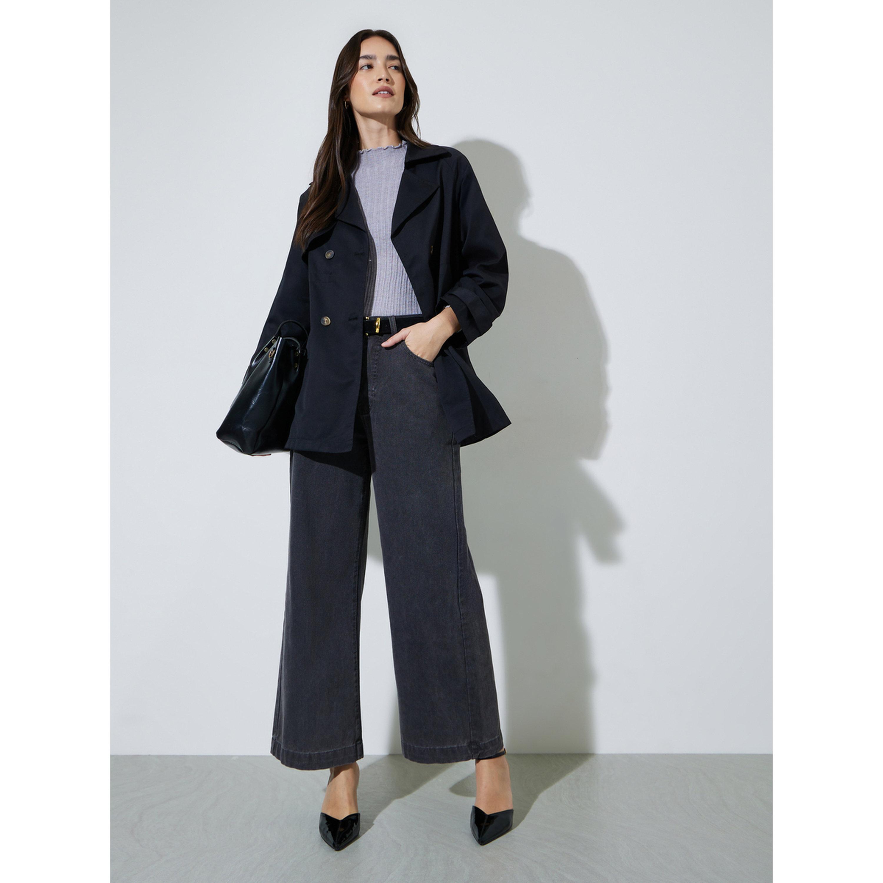 معطف ترنش طويل بأزرار أمامية باللون الأسود-women-winterwear-coatsandjackets-coats-image-2