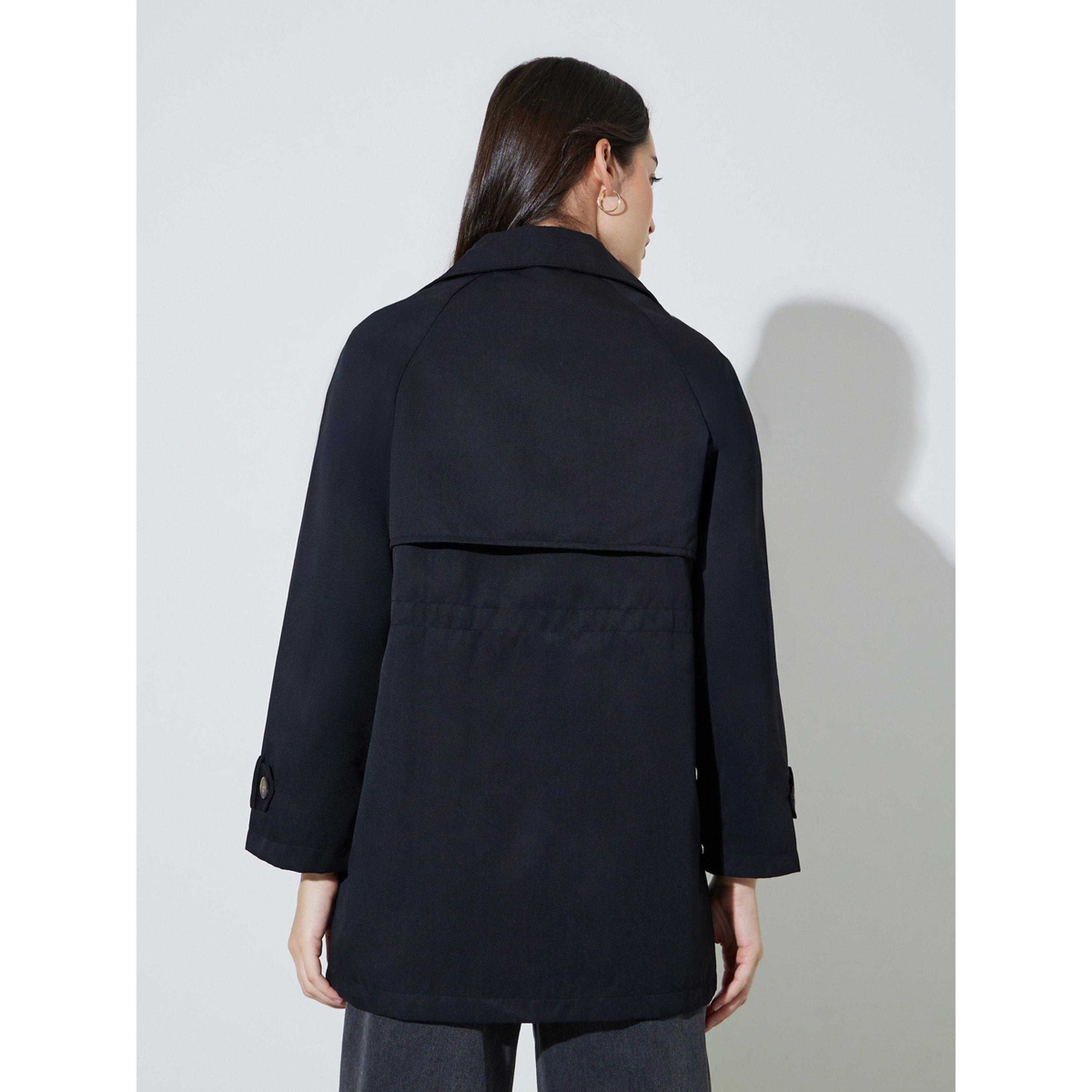 Styli Black Button-Front Longline Trench Coat-women-winterwear-coatsandjackets-coats-image-4