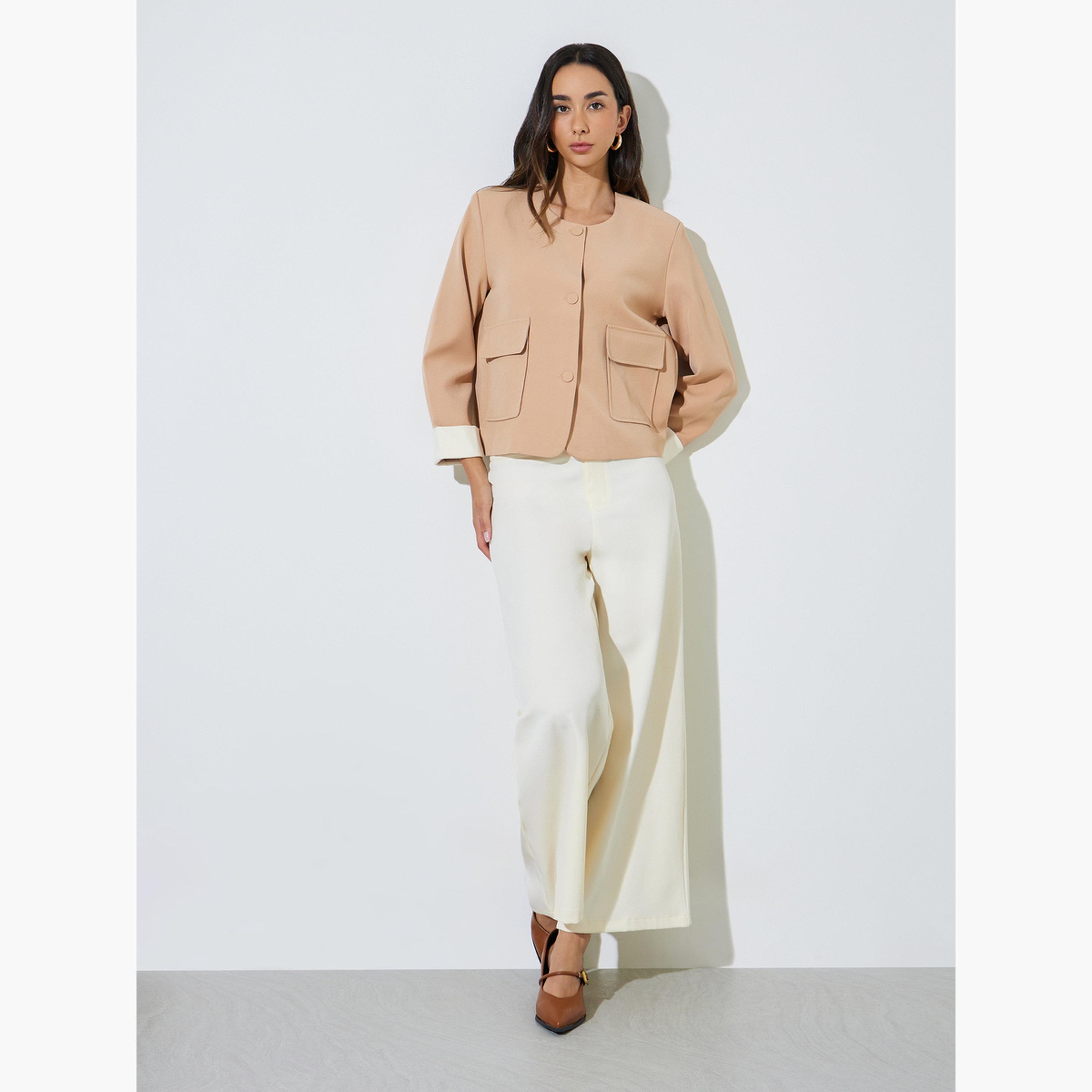 بليزر بأزرار أمامية وجيب بغطاء-women-clothing-coatsandjackets-blazers-image-2