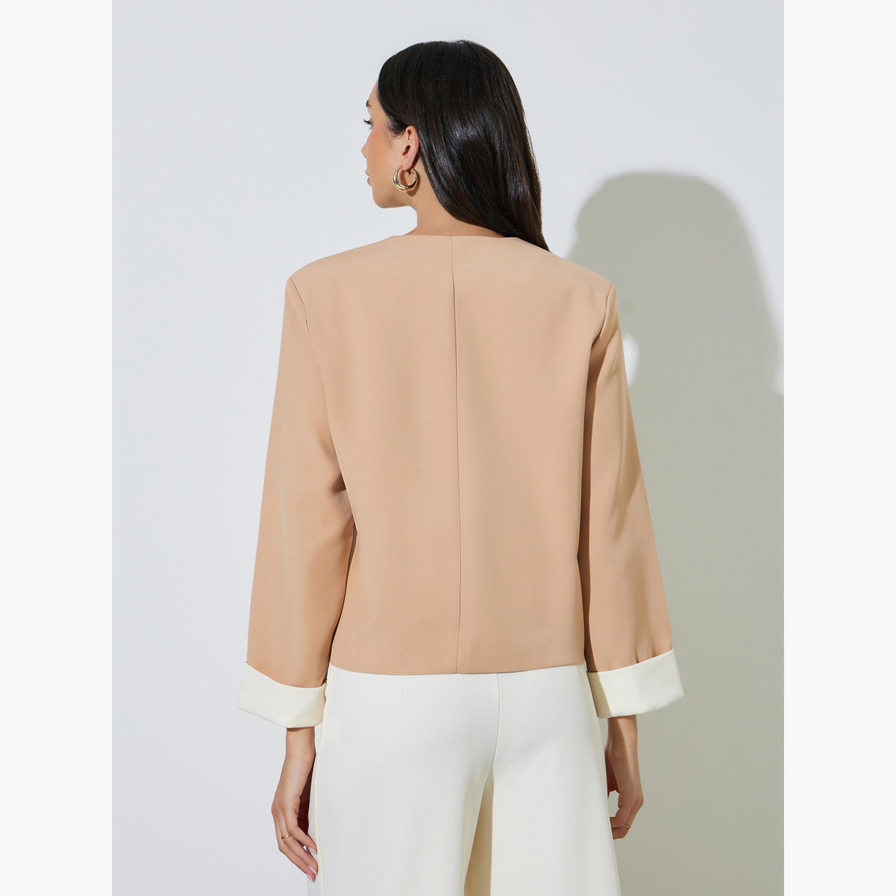 بليزر بأزرار أمامية وجيب بغطاء-women-clothing-coatsandjackets-blazers-image-4