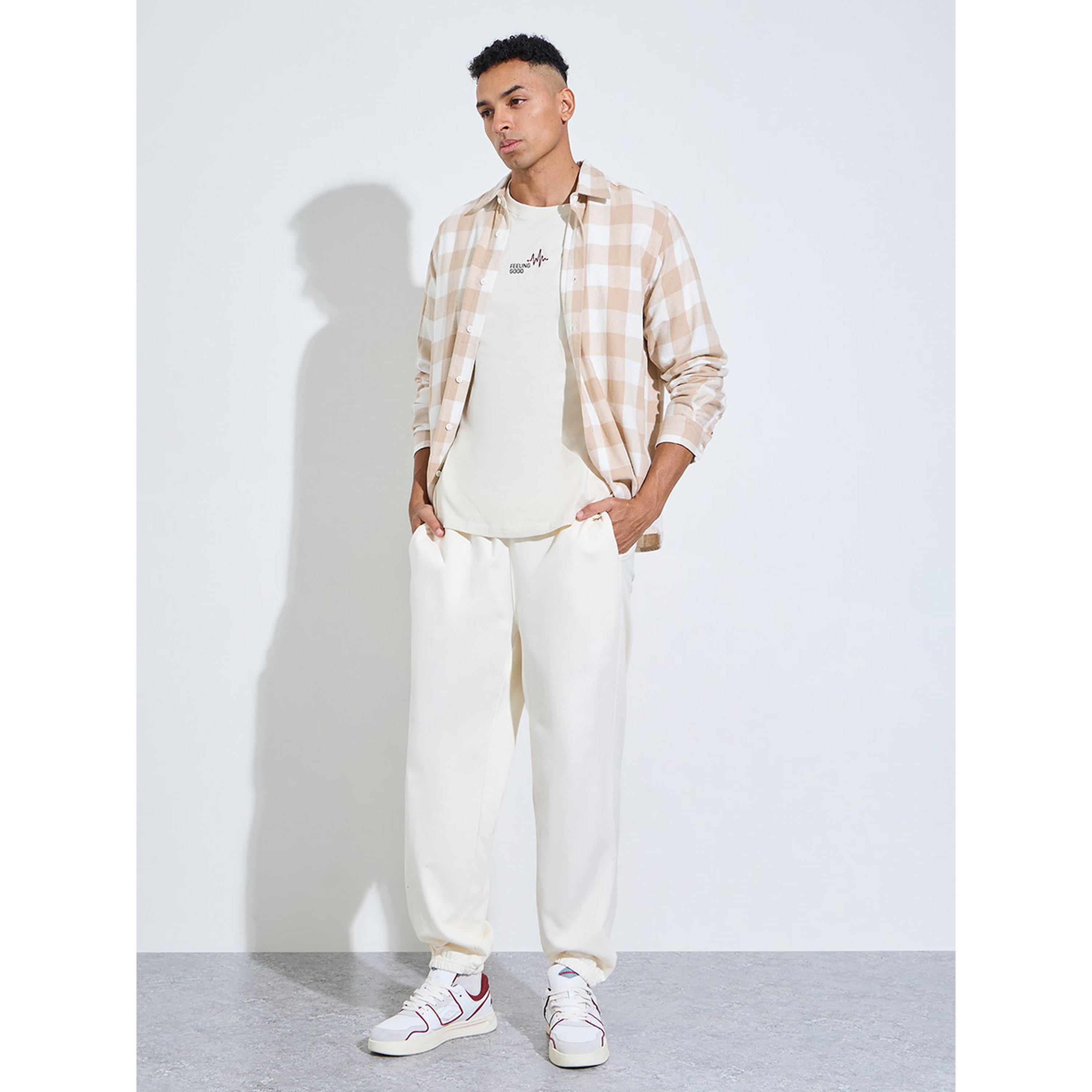 Styli Beige Checked Spread Collar Shirt-men-clothing-shirts-image-2