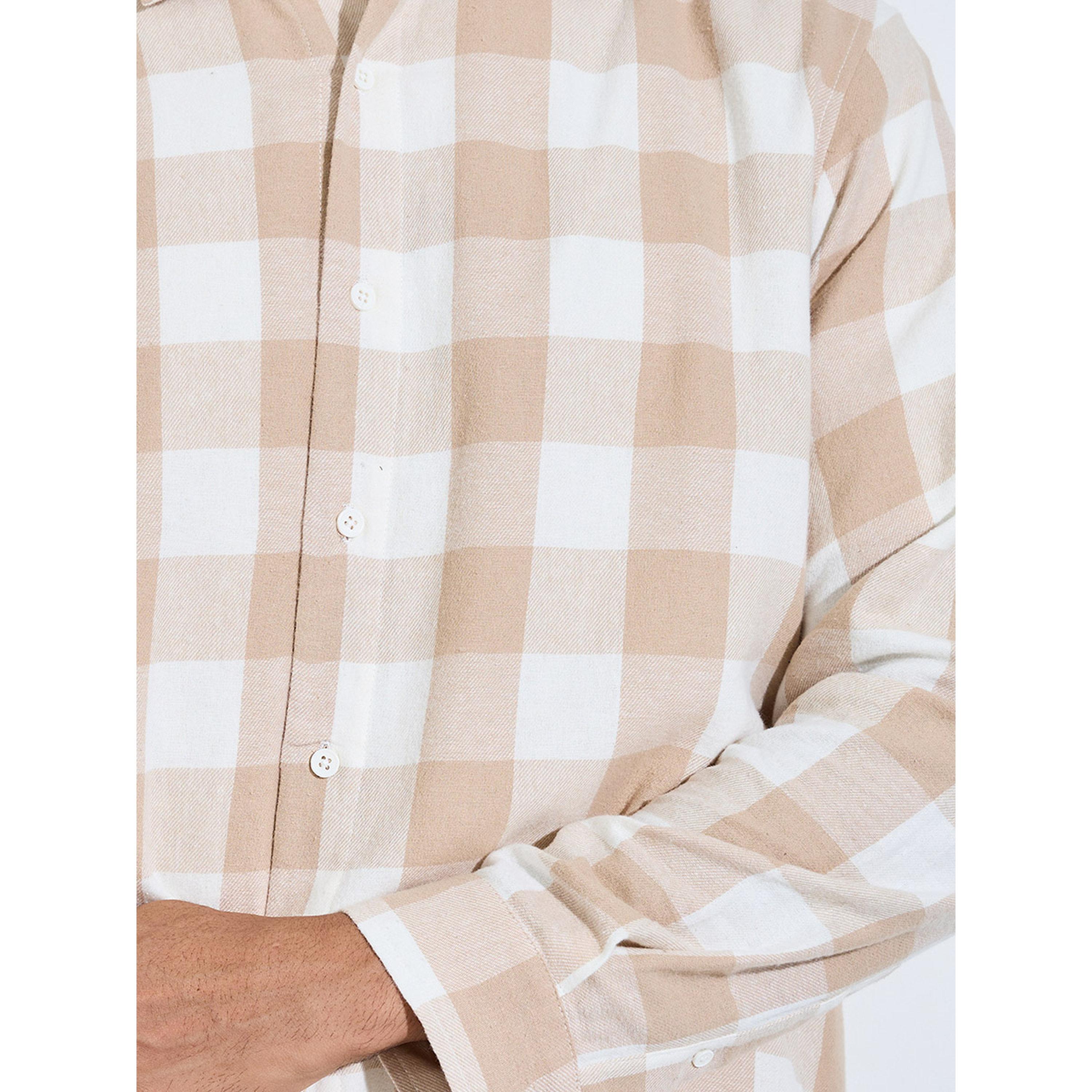 Styli Beige Checked Spread Collar Shirt-men-clothing-shirts-image-5