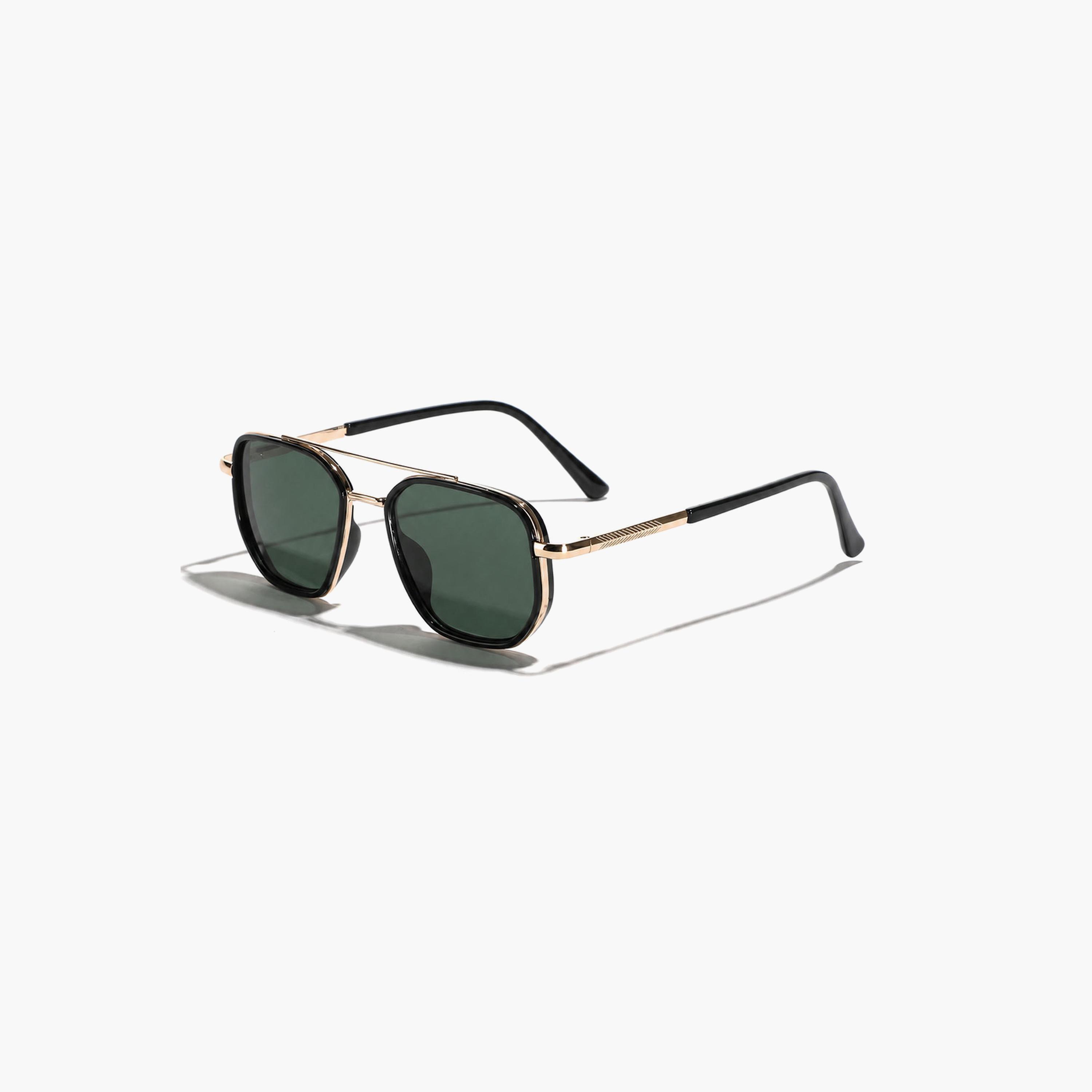 نظارة شمسية نمط أفياتور بجسر مزدوج باللون الذهبي-men-sunglasses-image-1