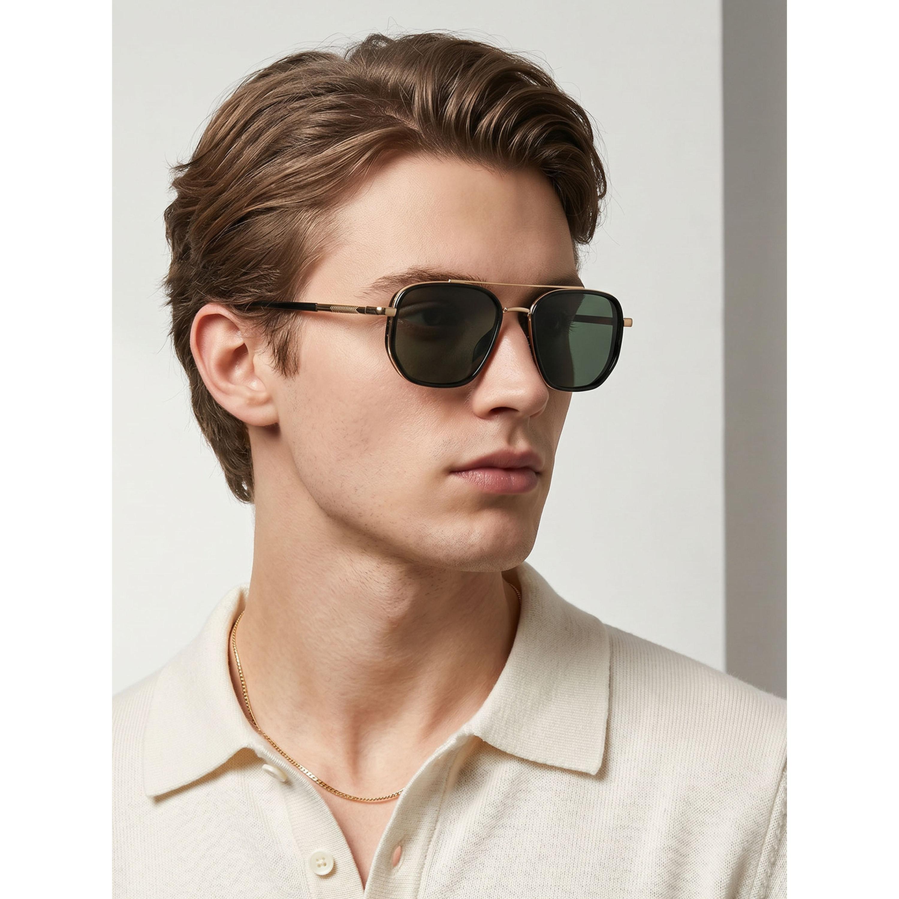 نظارة شمسية نمط أفياتور بجسر مزدوج باللون الذهبي-men-sunglasses-image-2