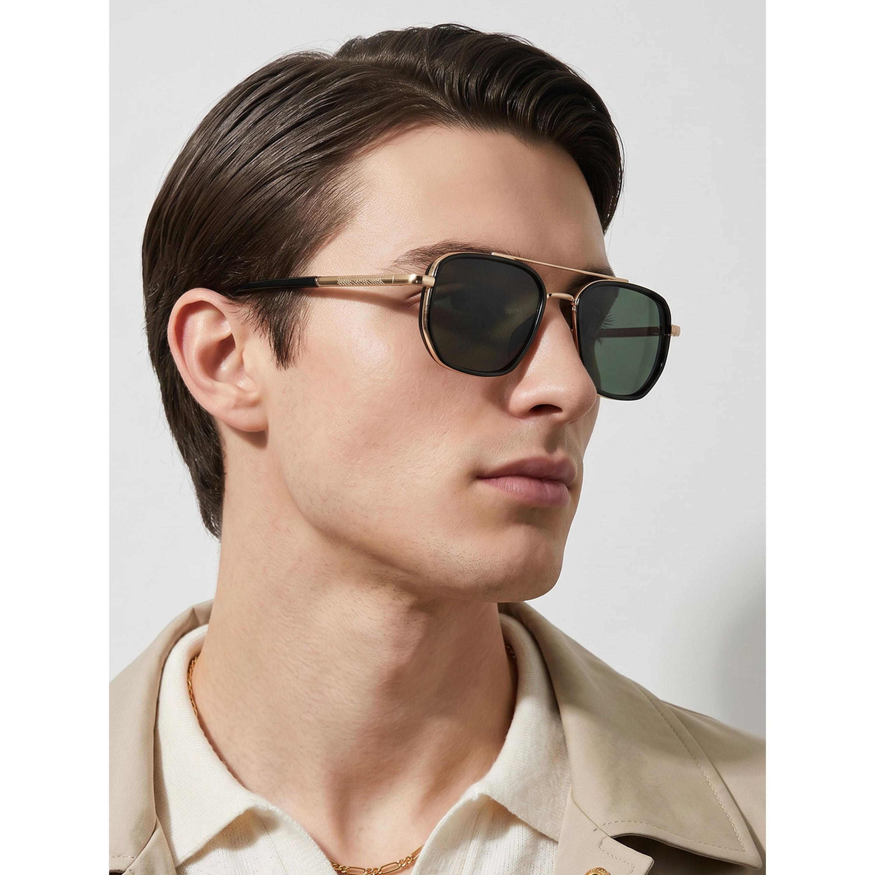 نظارة شمسية نمط أفياتور بجسر مزدوج باللون الذهبي-men-sunglasses-image-3