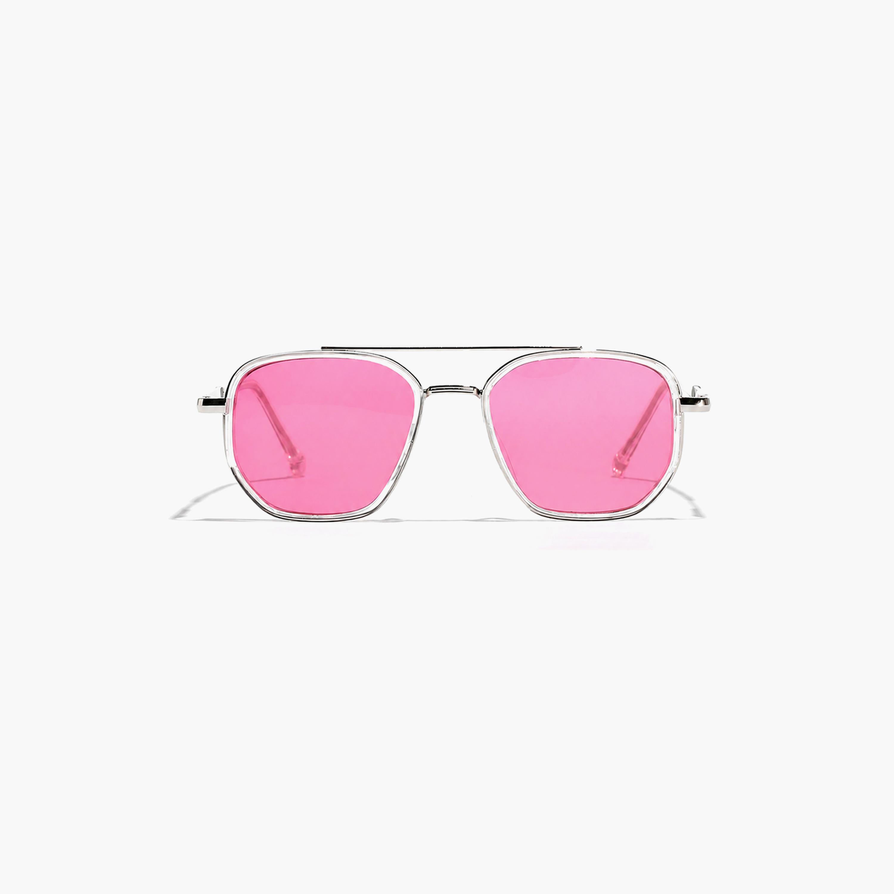 Take Two Silver Double Bridge Pink Lens Aviator Sunglasses-women-sunglasses-image-1