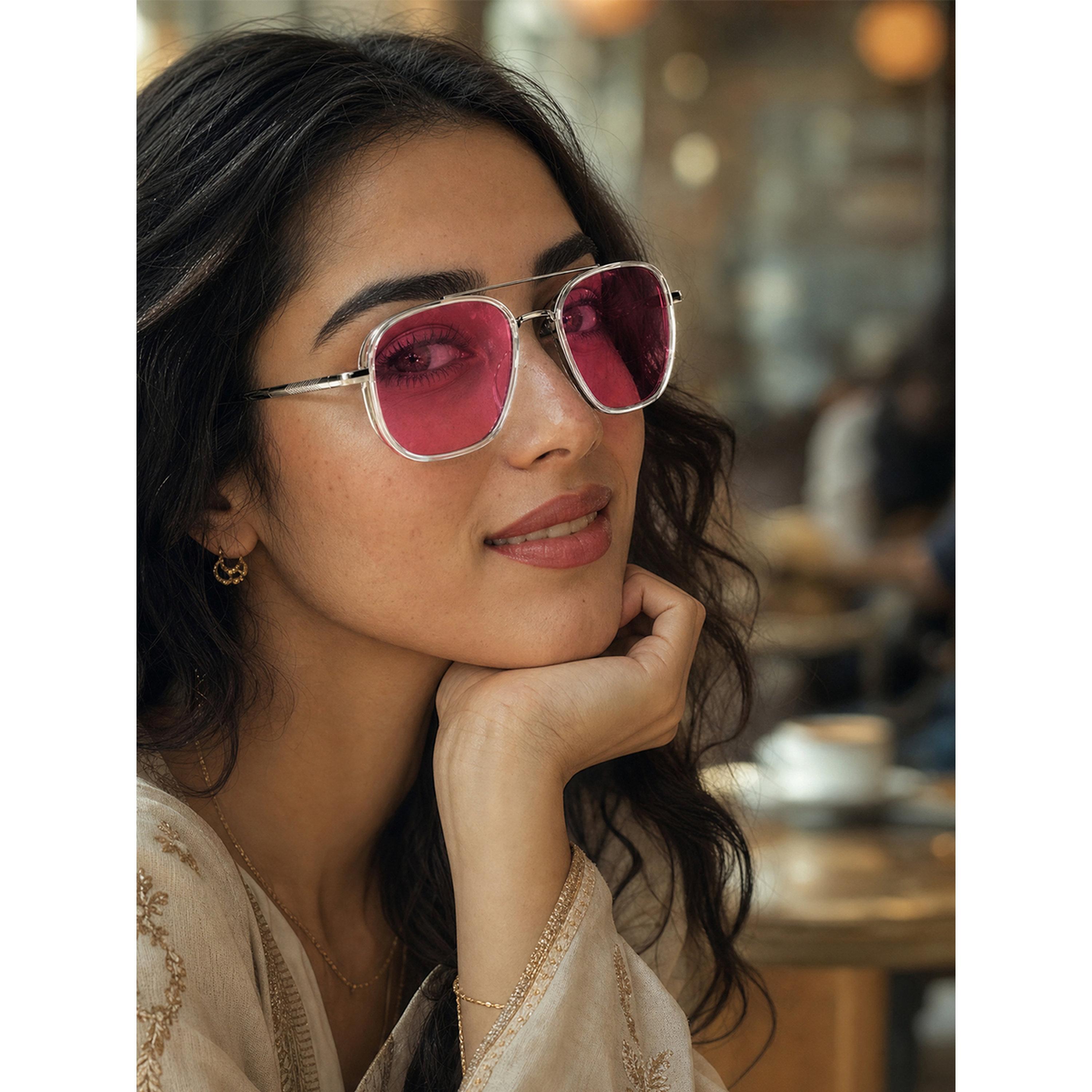 Take Two Silver Double Bridge Pink Lens Aviator Sunglasses-women-sunglasses-image-2