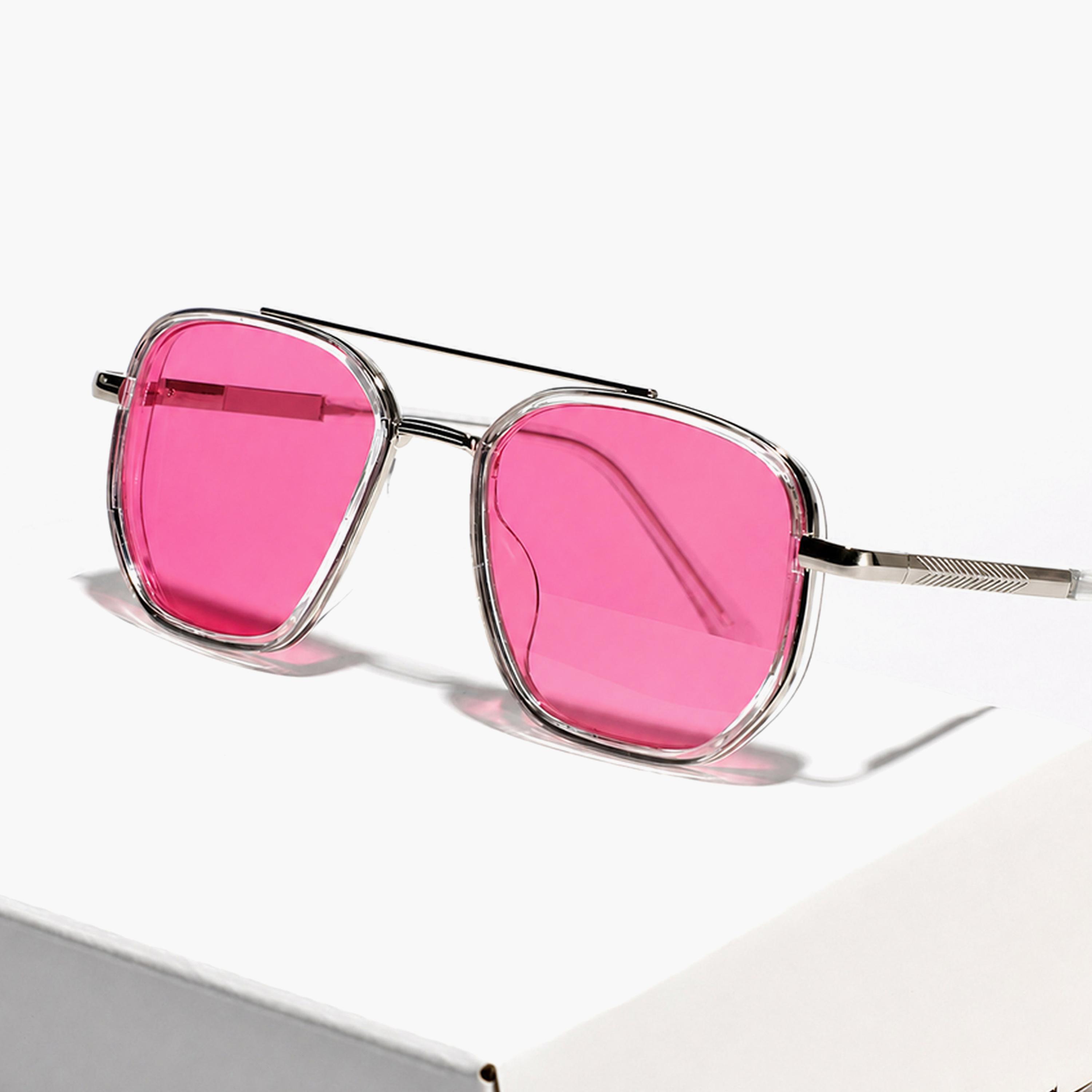 Take Two Silver Double Bridge Pink Lens Aviator Sunglasses-women-sunglasses-image-3