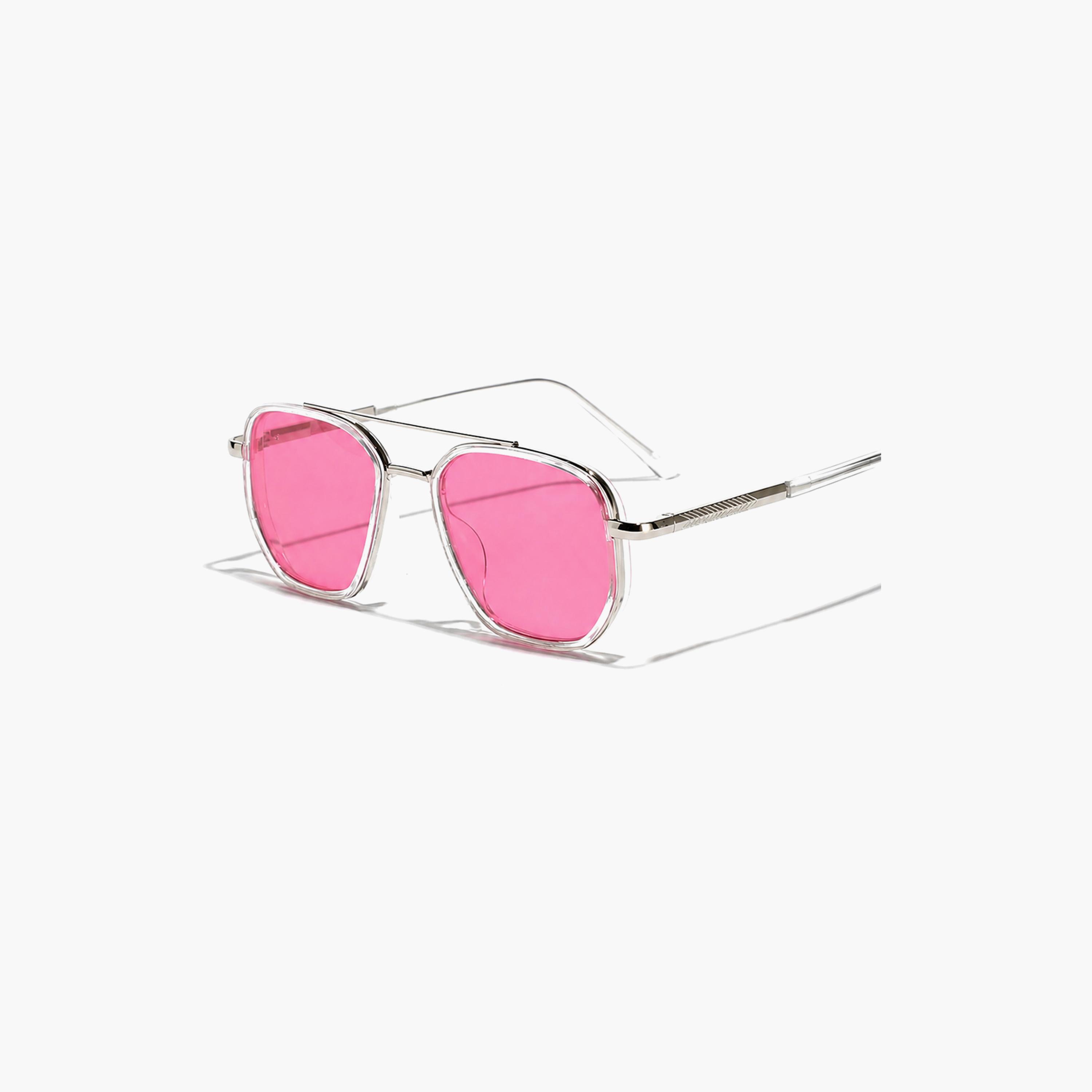 Take Two Silver Double Bridge Pink Lens Aviator Sunglasses-women-sunglasses-image-4
